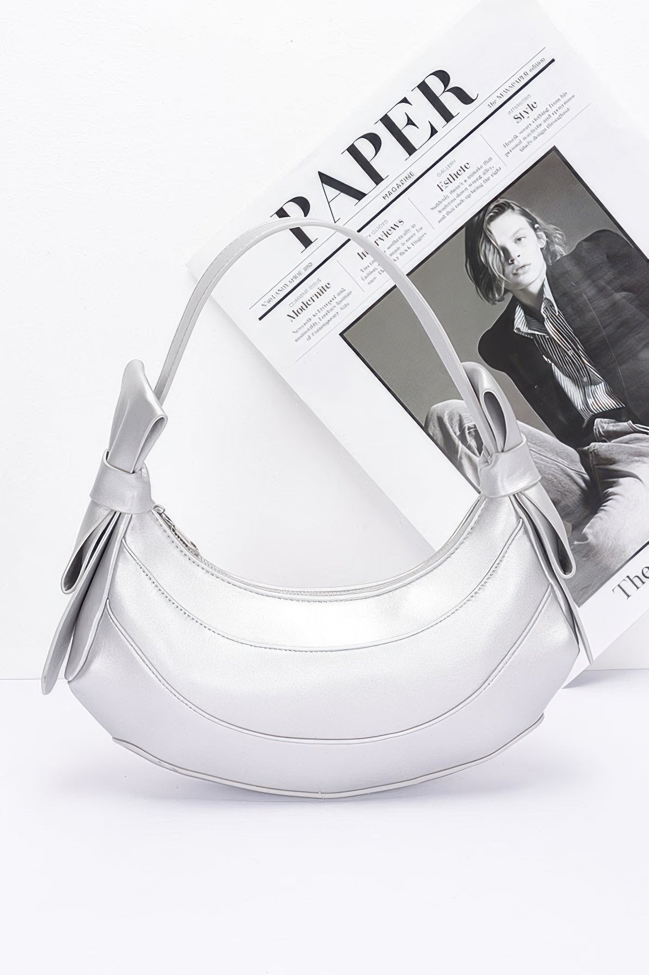 Faux Leather Hobo Bag with Bow Details Secondary image