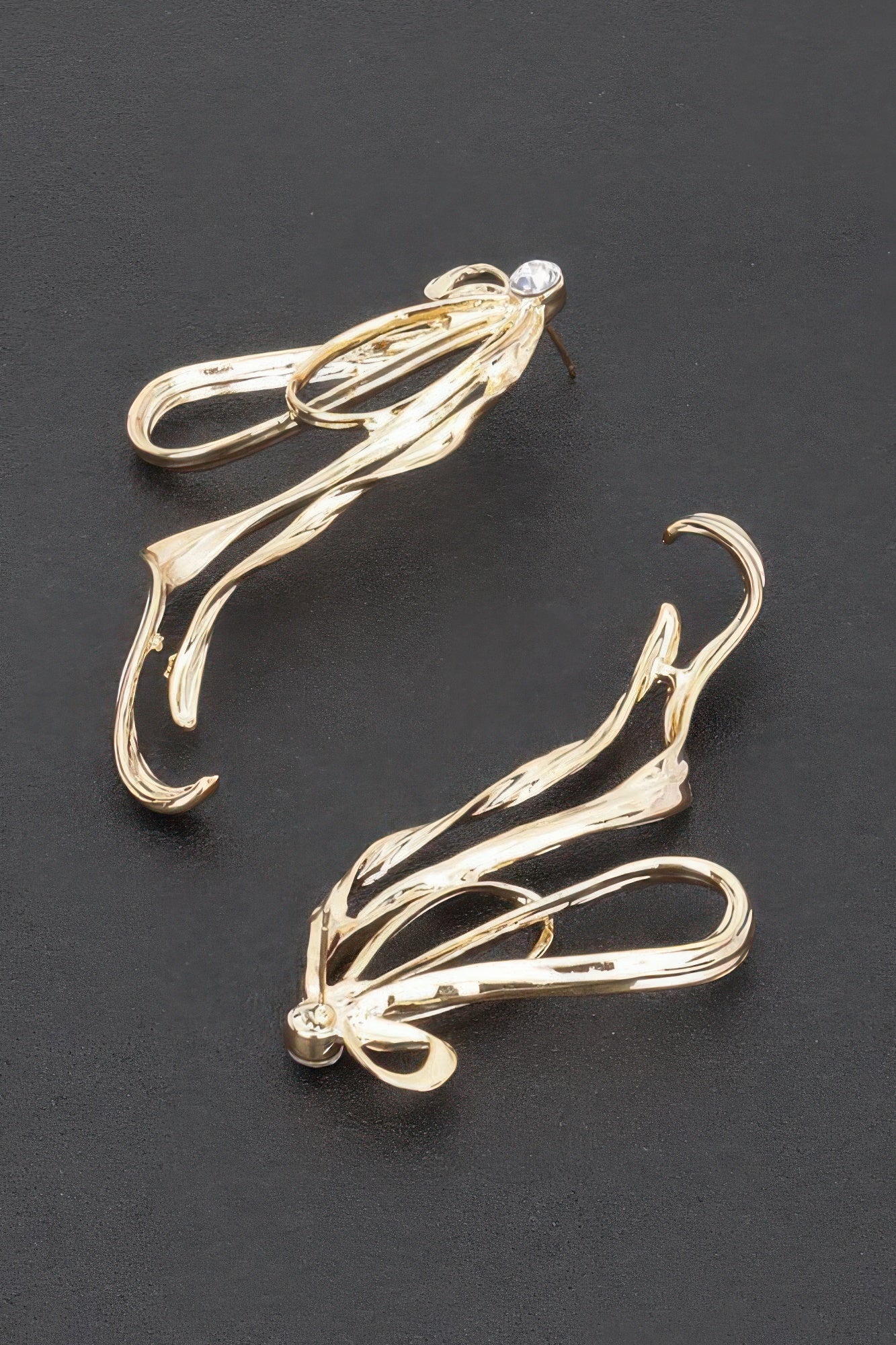 Long Gold-Plated Rhinestone Drop Earrings Secondary image