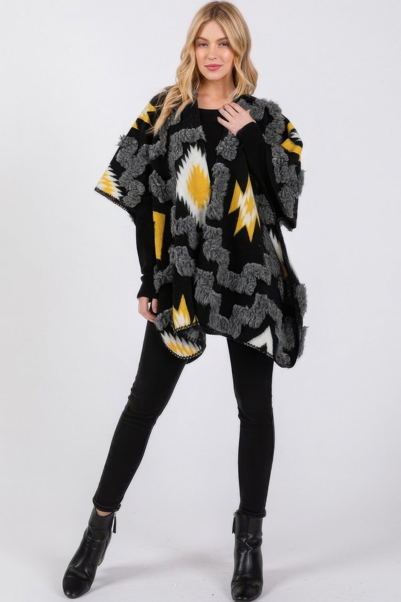 Fuzzy Textured Pattern Open-Front Kimono Secondary image
