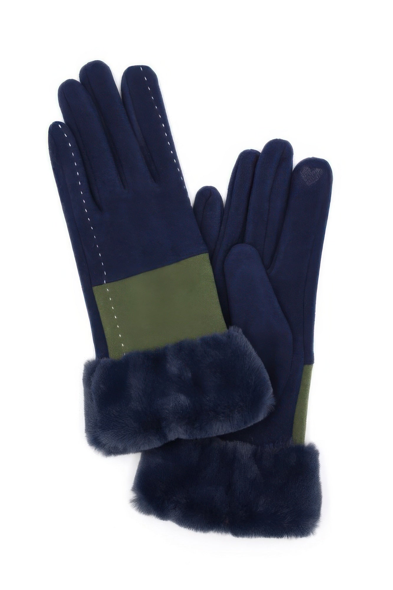 Faux Fur Cuff Smart Touch Gloves with Two-Tone Stitch Detail Secondary image