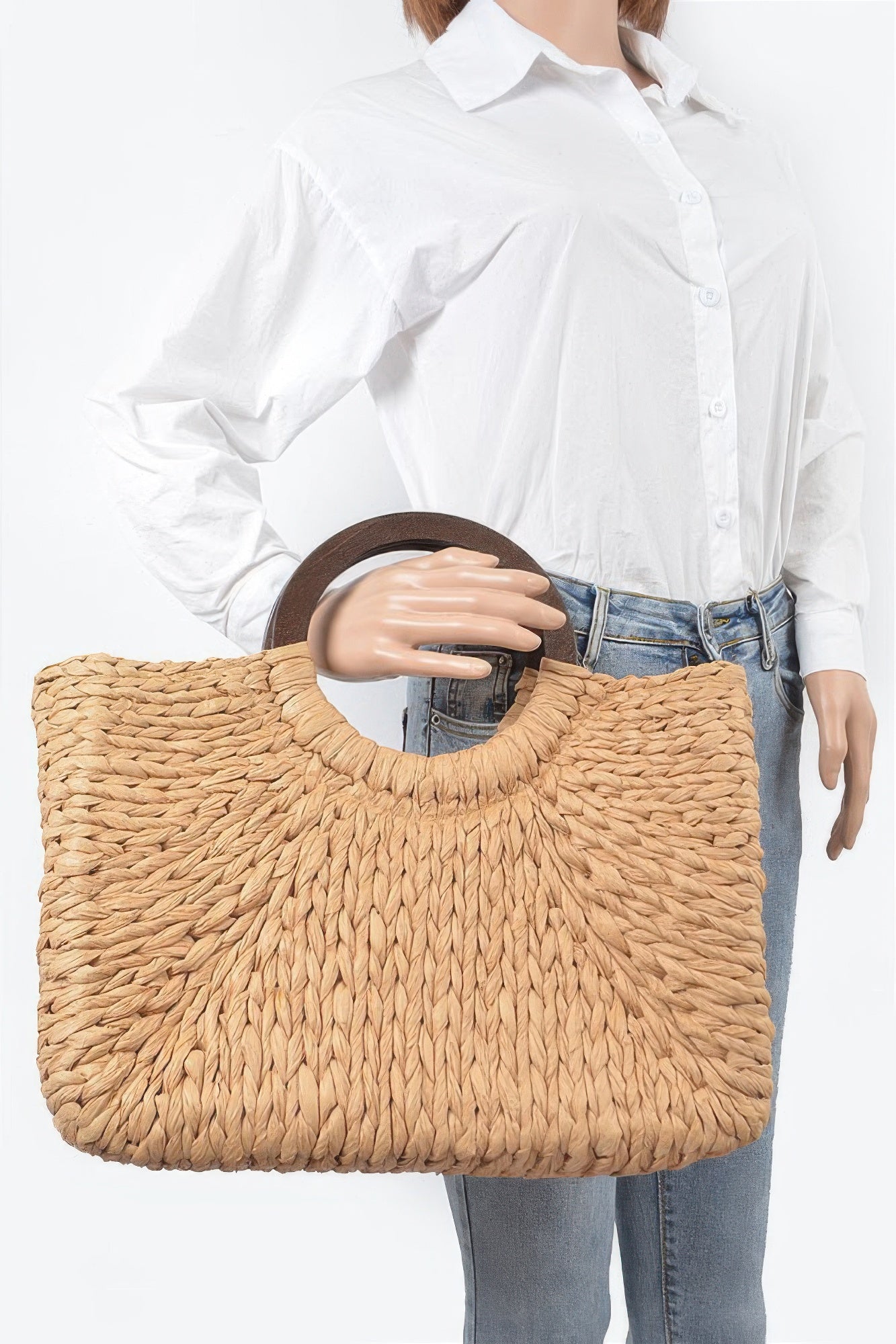 Woven Straw Tote with Round Handles Secondary image