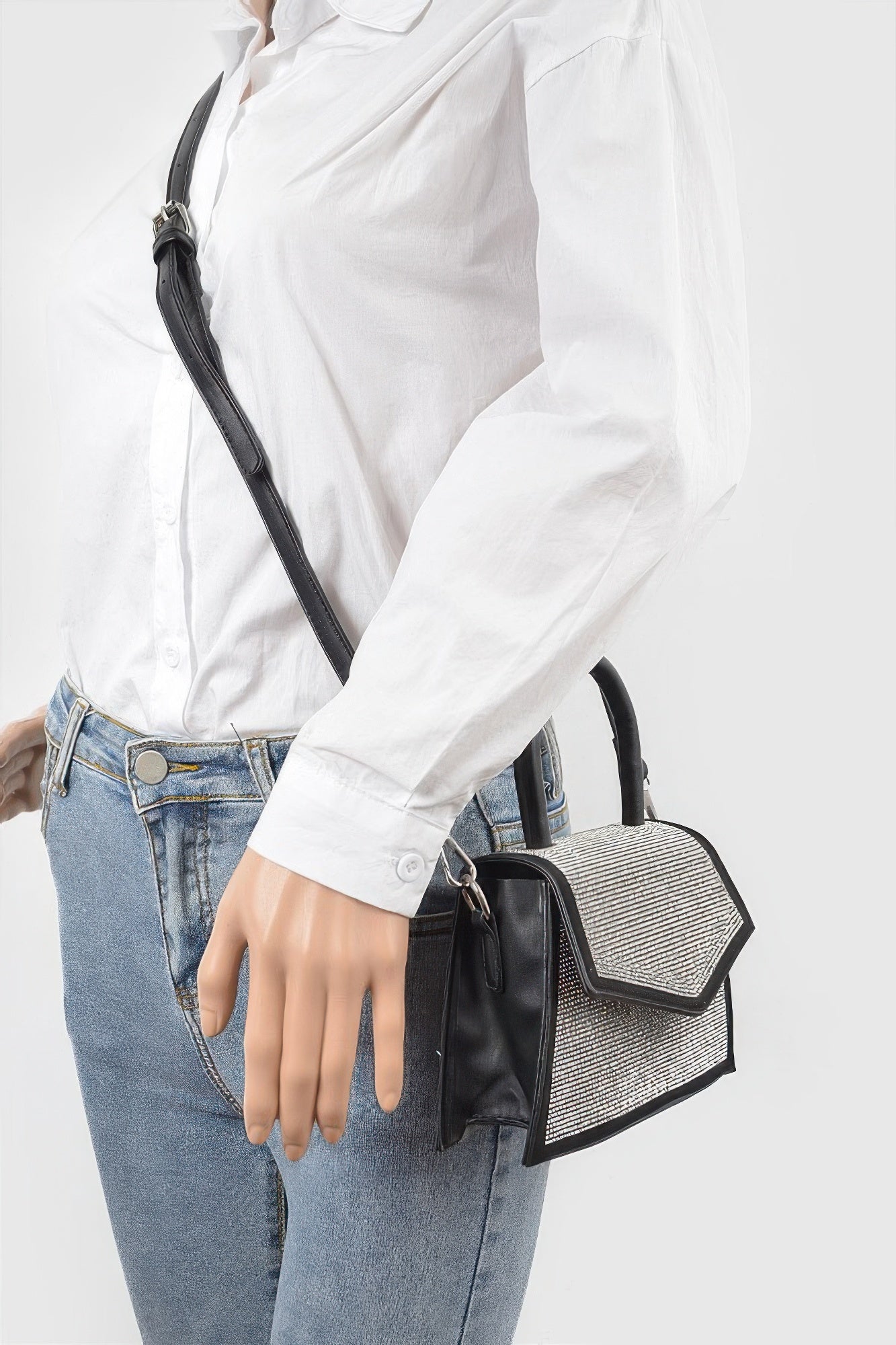 Black Rhinestone Structured Top Handle Crossbody Bag Secondary image
