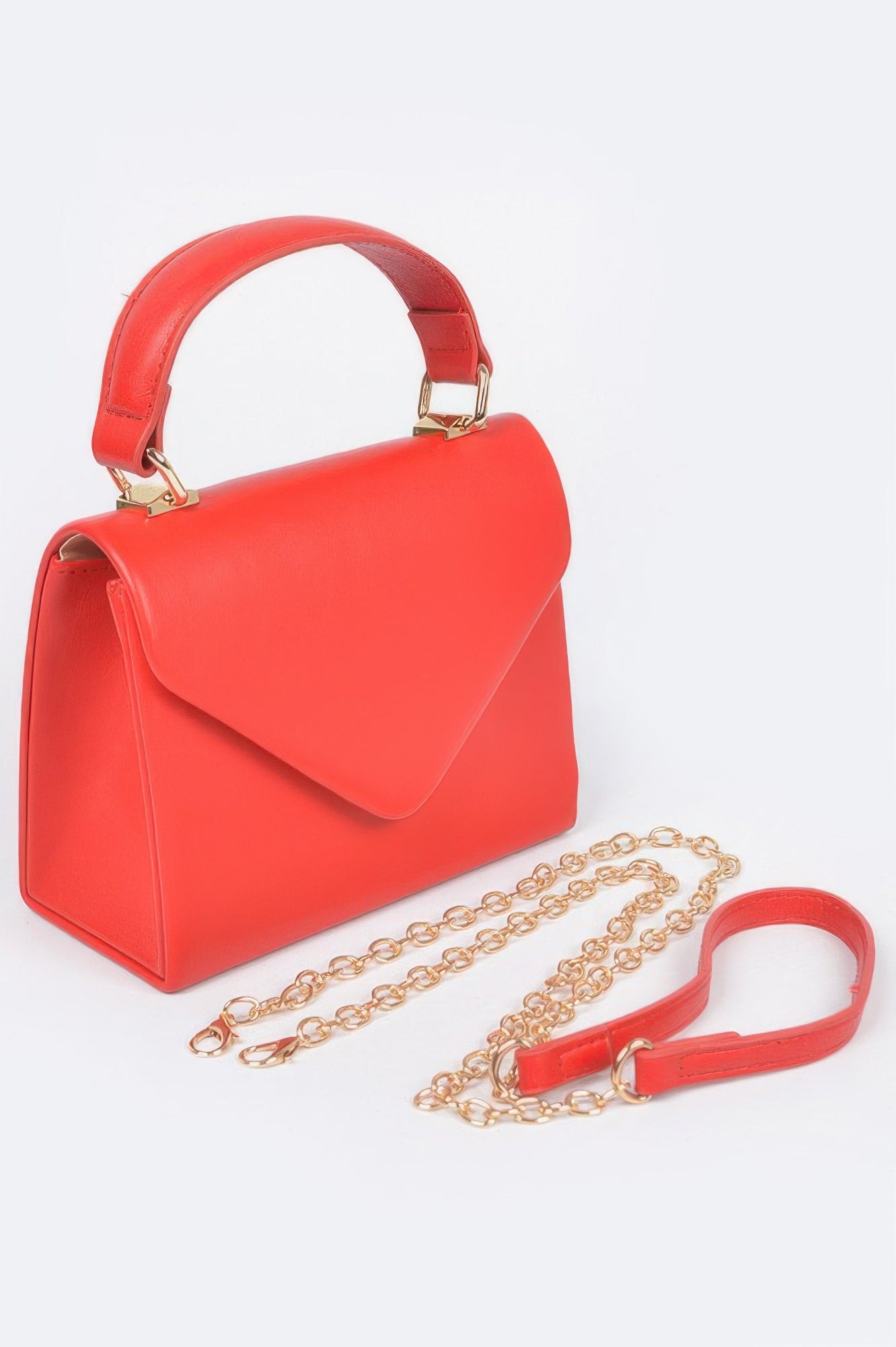 Faux Leather Top-Handle Clutch With Chain Secondary image