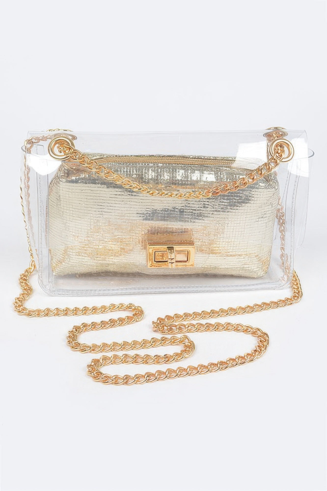 Clear PVC Chain Clutch With Shiny Interior Pouch Secondary image