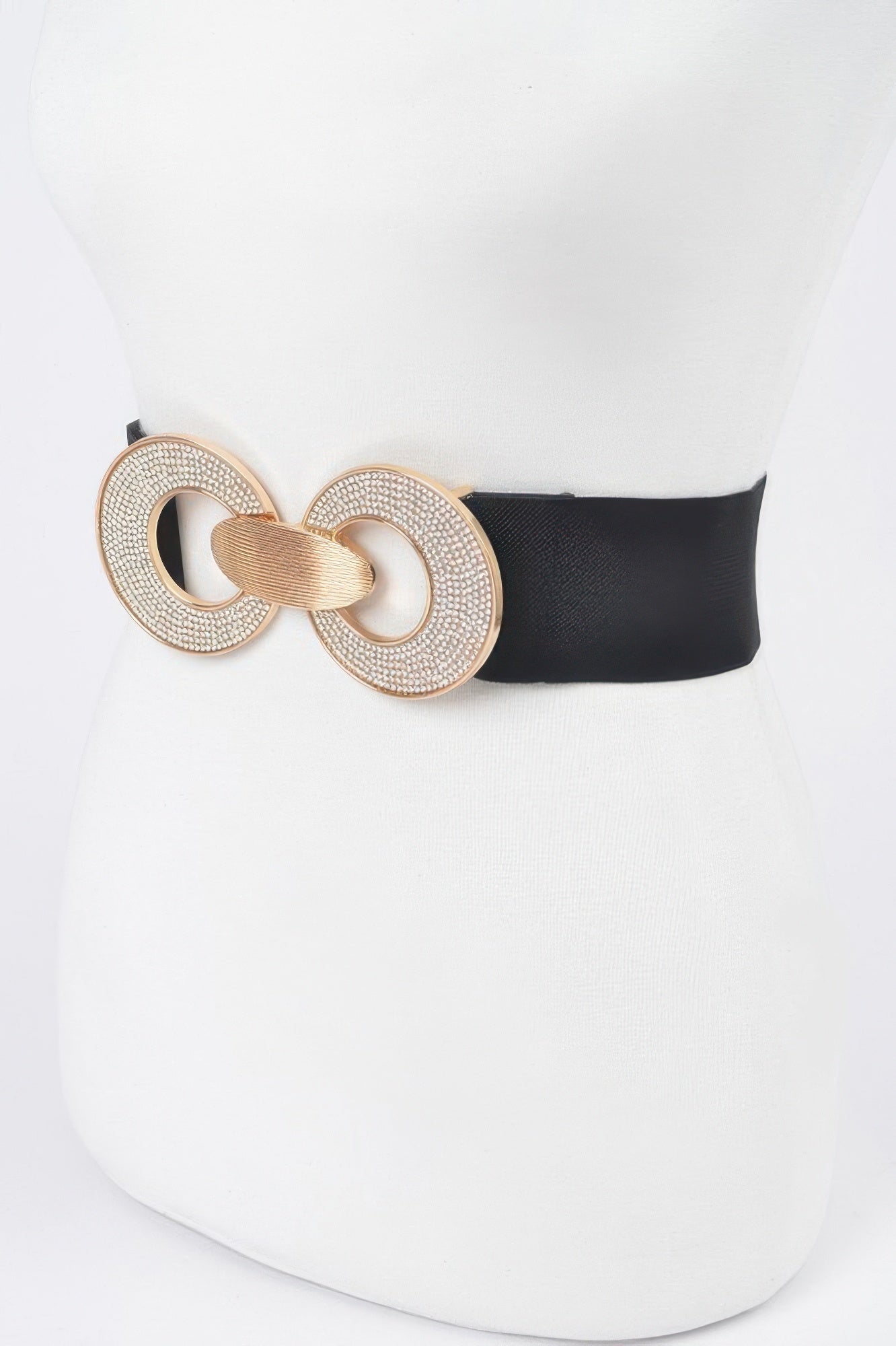 Wide Elastic Belt with Double Rhinestone Buckle Secondary image