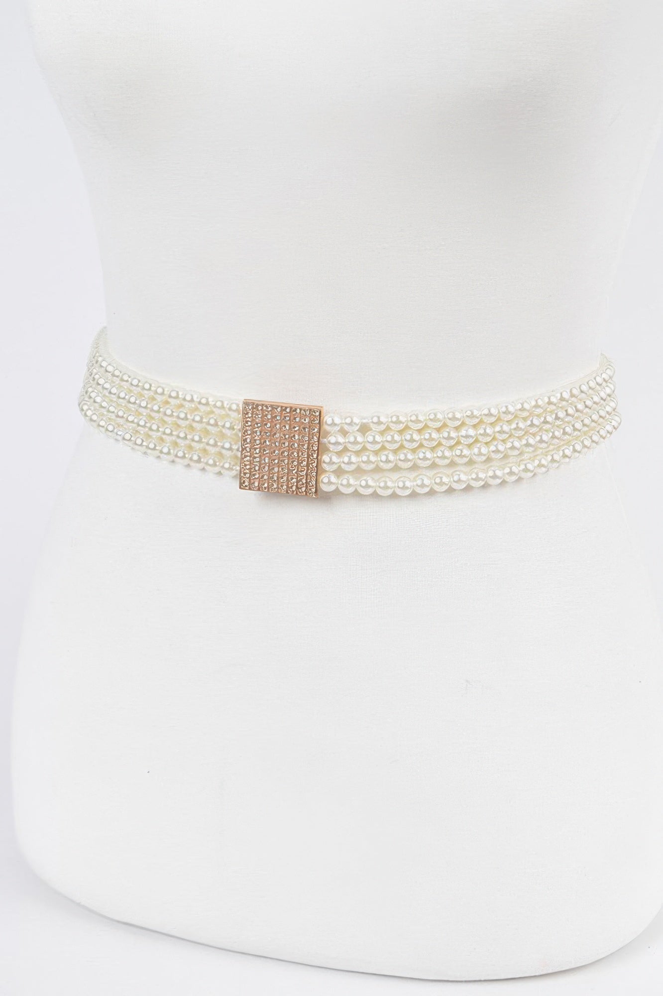 Pearl-Trimmed Stretch Belt with Textured Metal Buckle Secondary image