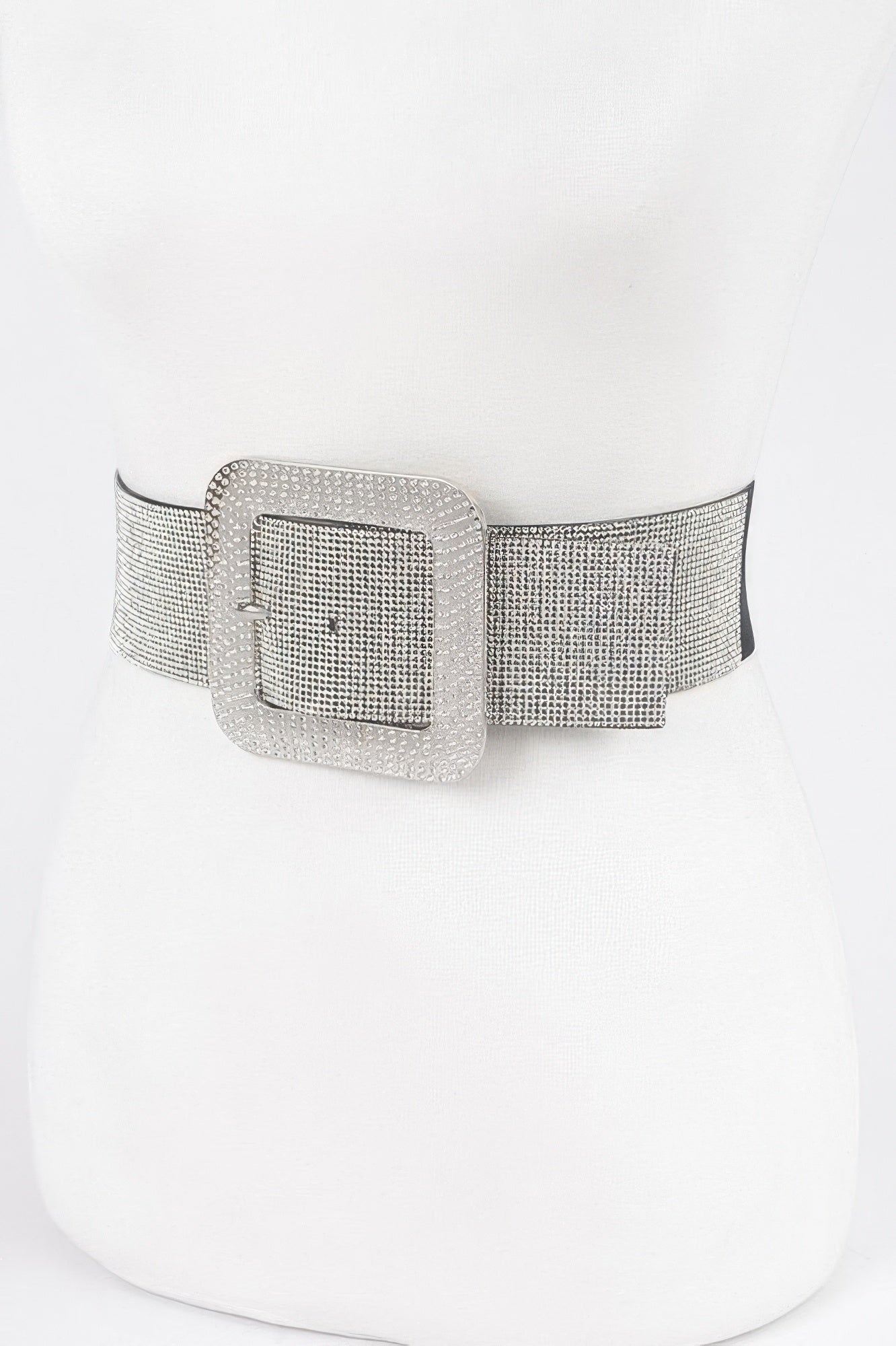 Wide Elastic Belt with Rhinestone Square Buckle Secondary image