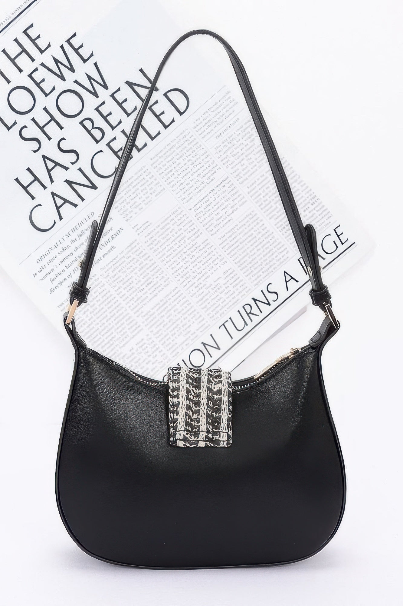 Black Faux Leather Chain-Strap Hobo Bag Secondary image