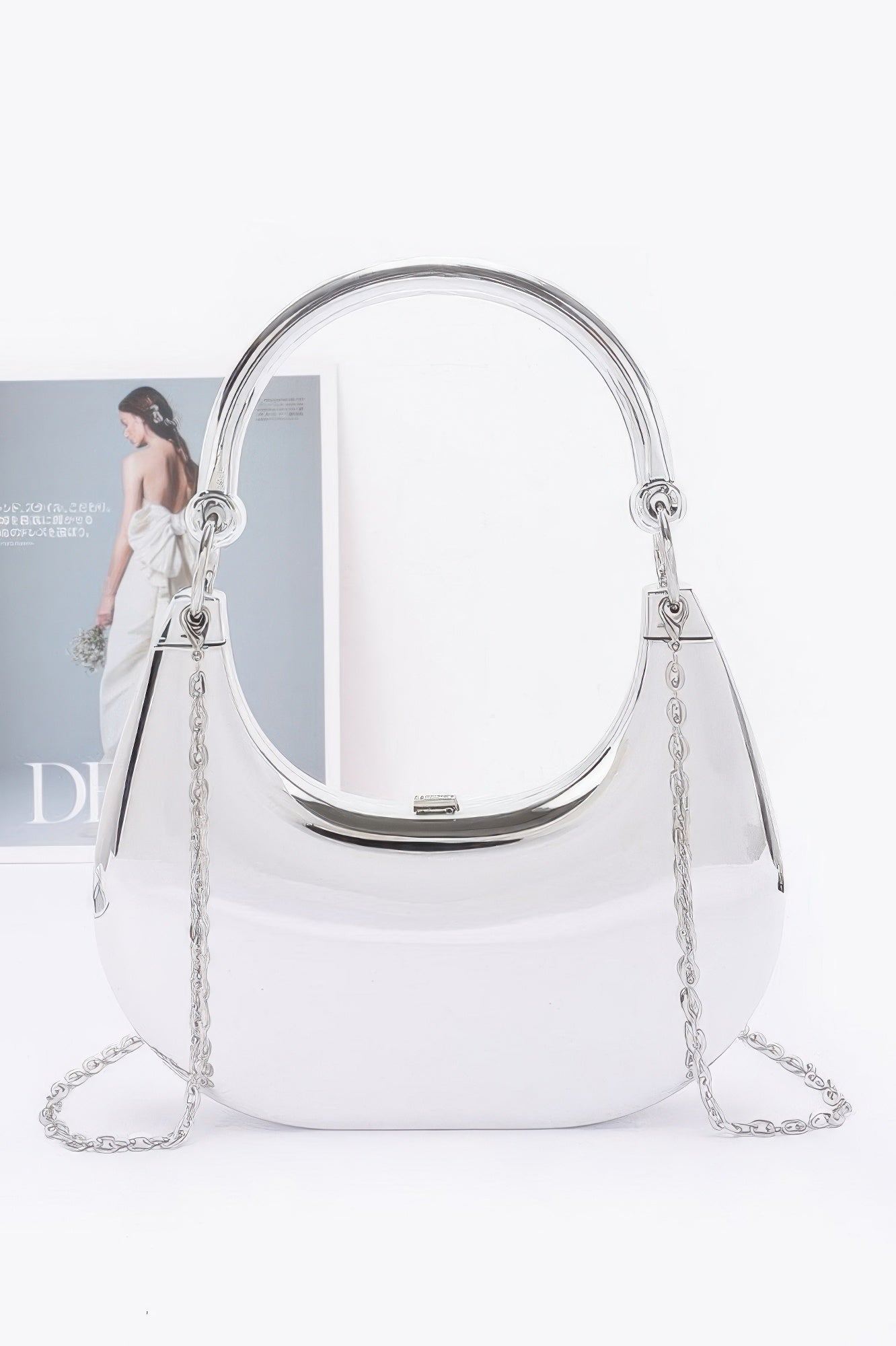 Glossy Acrylic Shoulder Bag with Chain Strap Secondary image