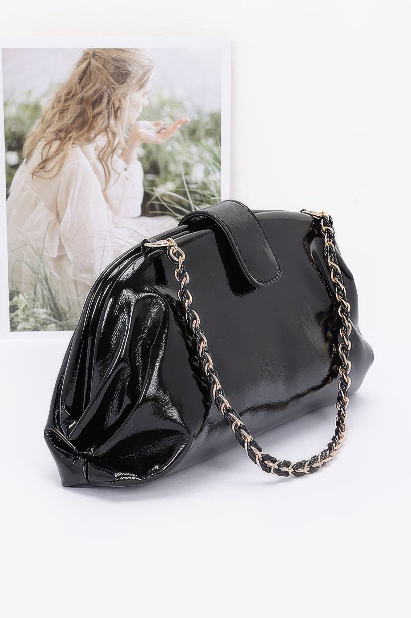 Glossy Faux Leather Chain Shoulder Bag Secondary image