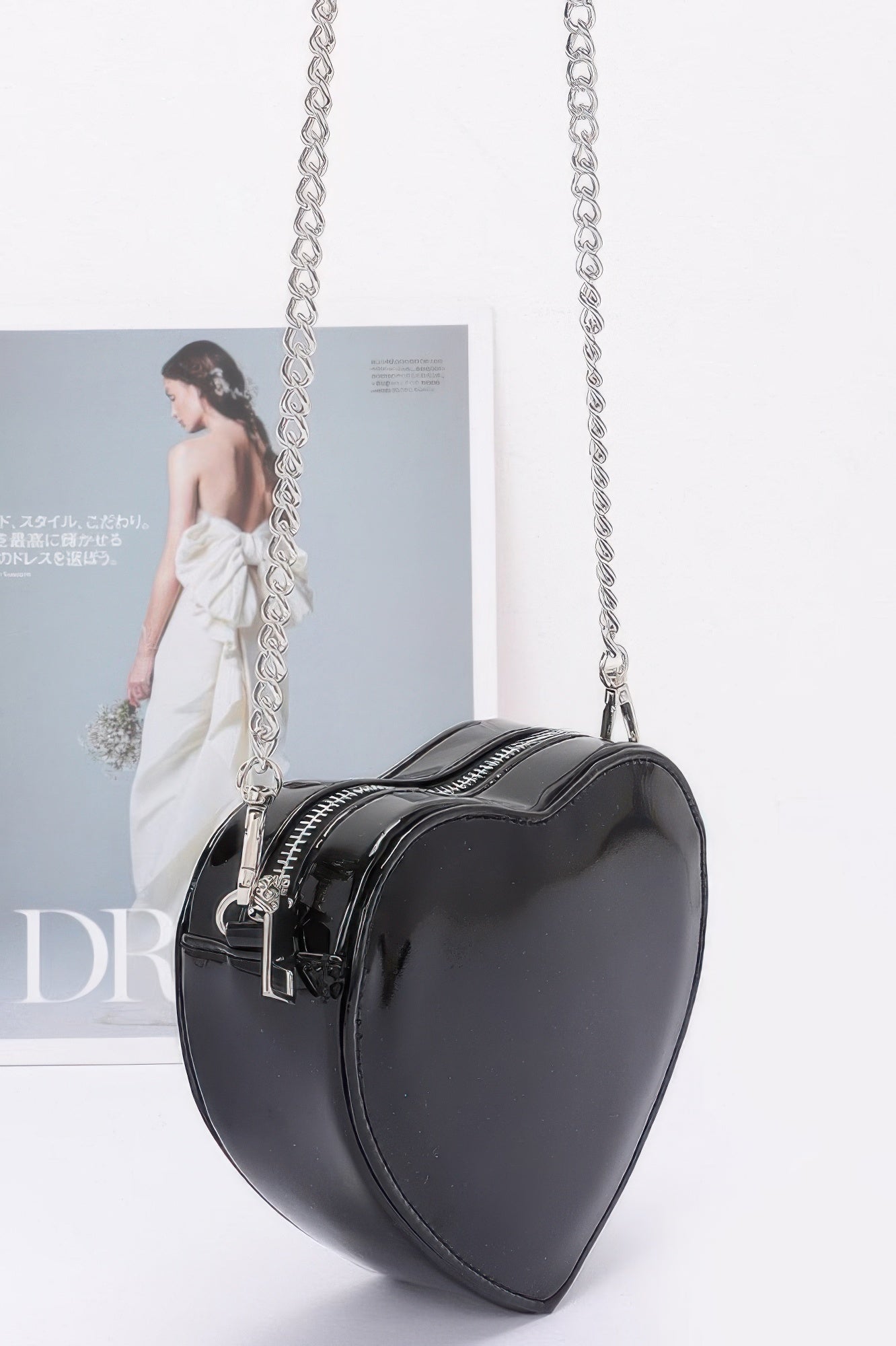 Glossy Heart Crossbody Bag With Chain Strap Secondary image