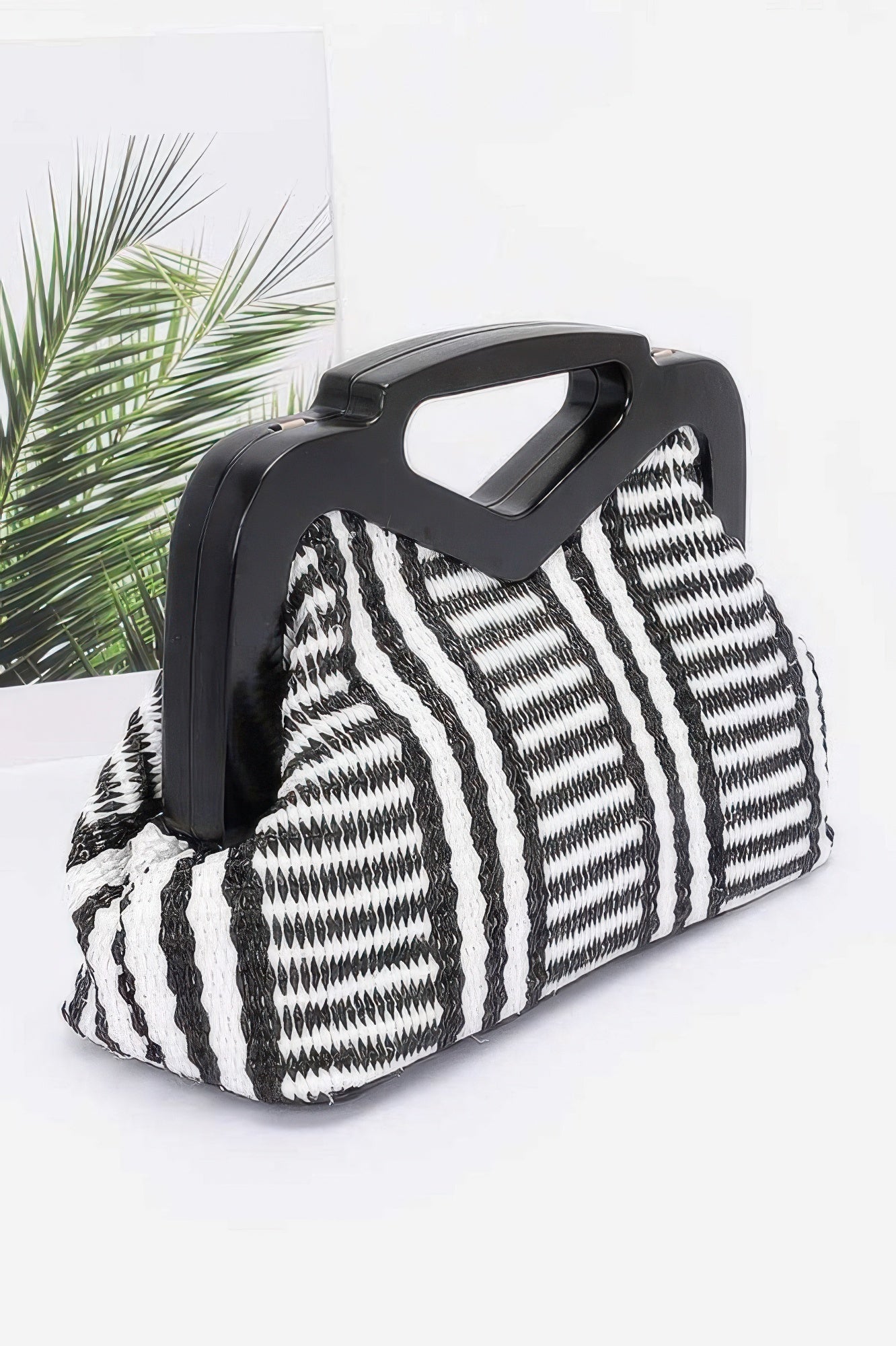 Striped Textured Frame Clutch With Detachable Chain Secondary image