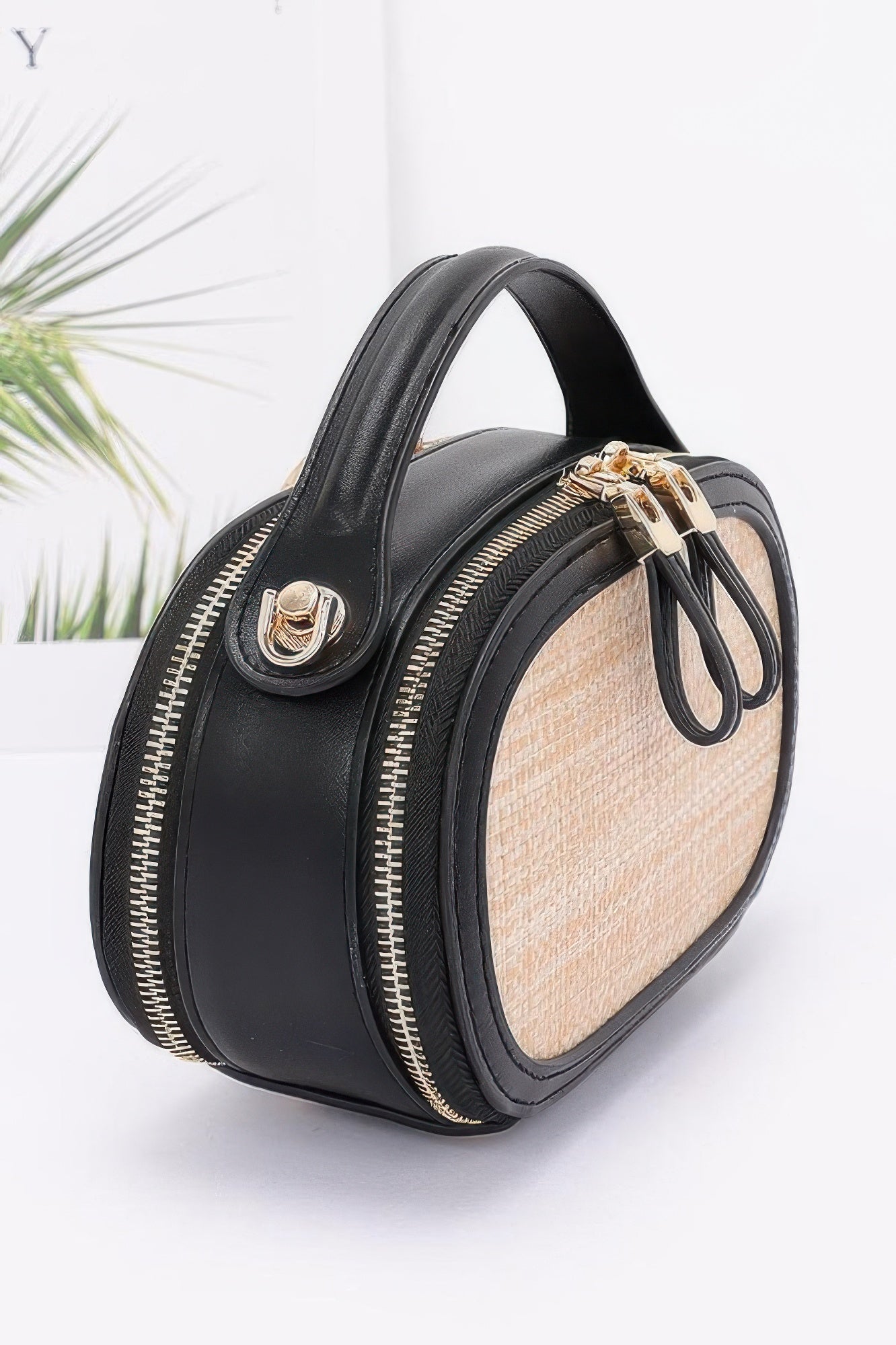 Textured Faux Straw Mini Bowling Bag Secondary image