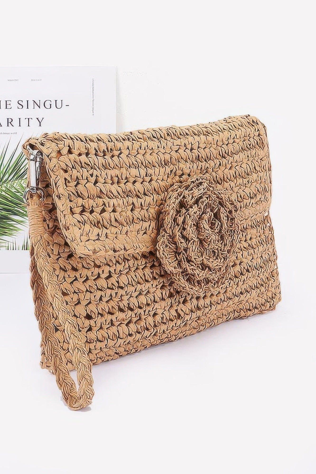 Khaki Woven Floral Shoulder Bag Secondary image