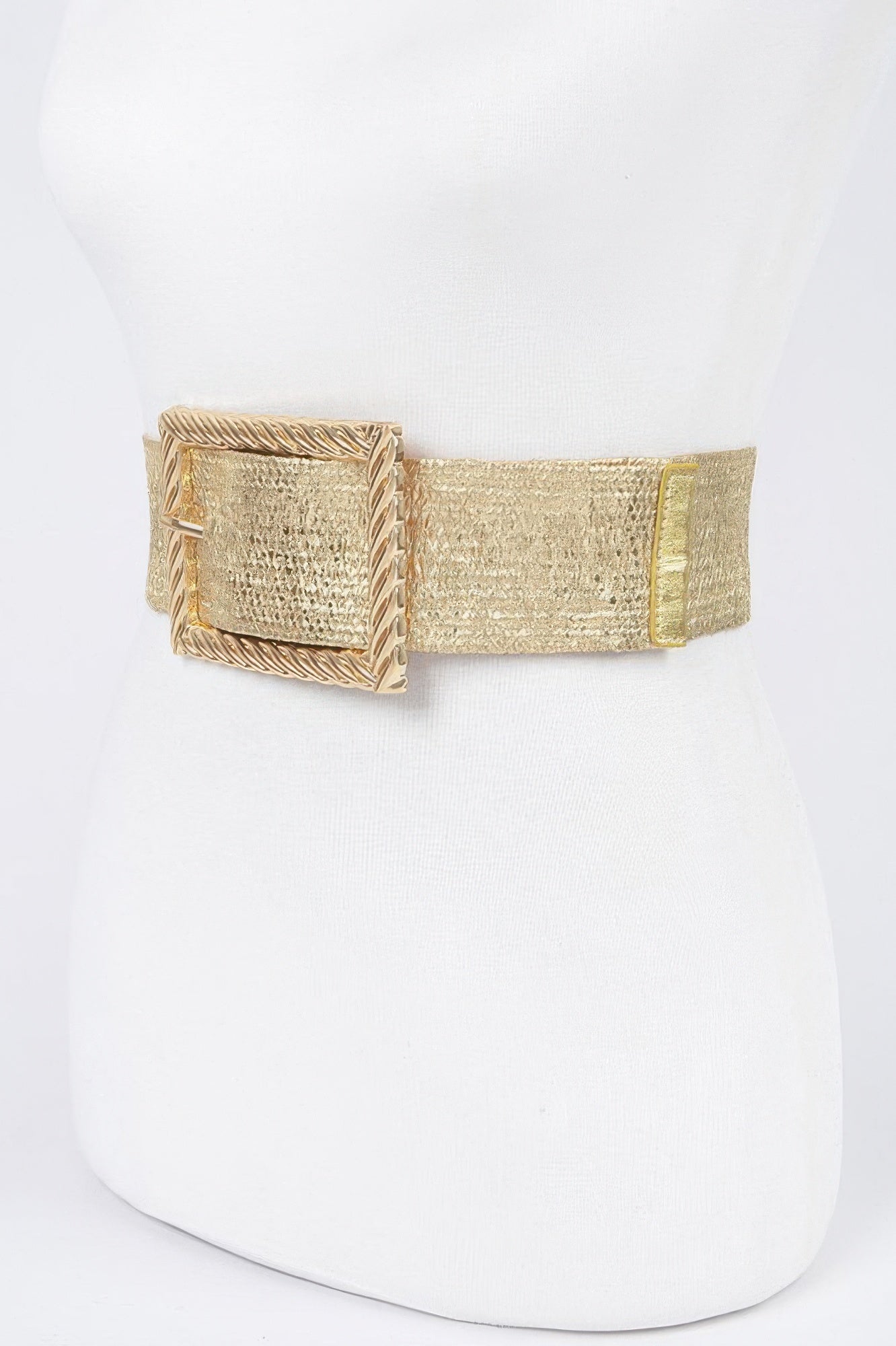 Gold Wide Stretch Belt With Textured Square Buckle Secondary image