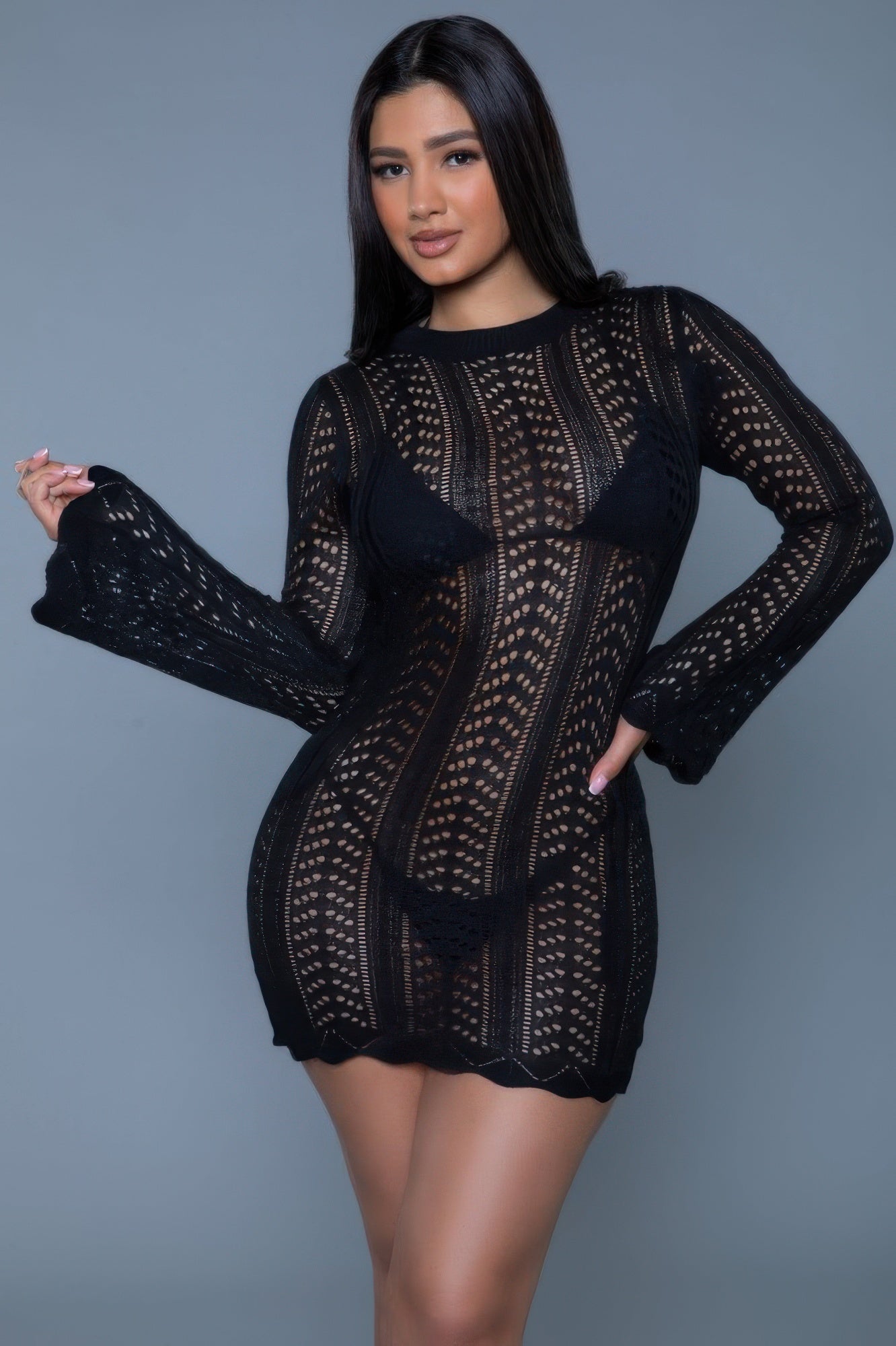 Openwork Crochet Mini Dress With Bell Sleeves Secondary image