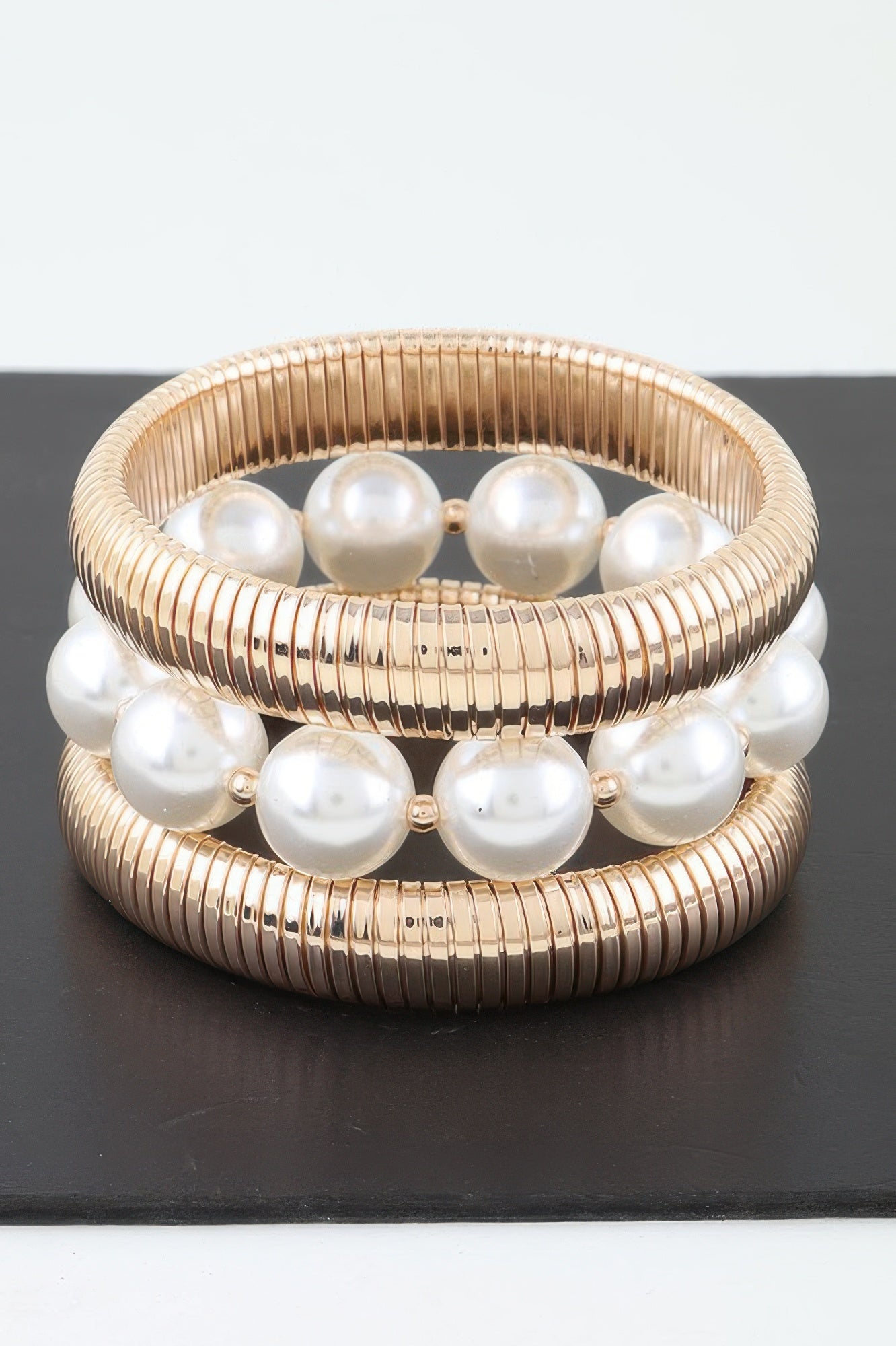Gold Cream Faux Pearl and Scale Chain Bracelet Secondary image