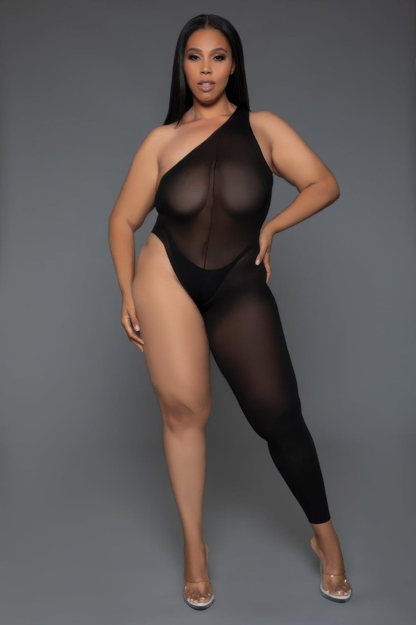 Sheer One-Shoulder One-Leg Bodystocking Secondary image