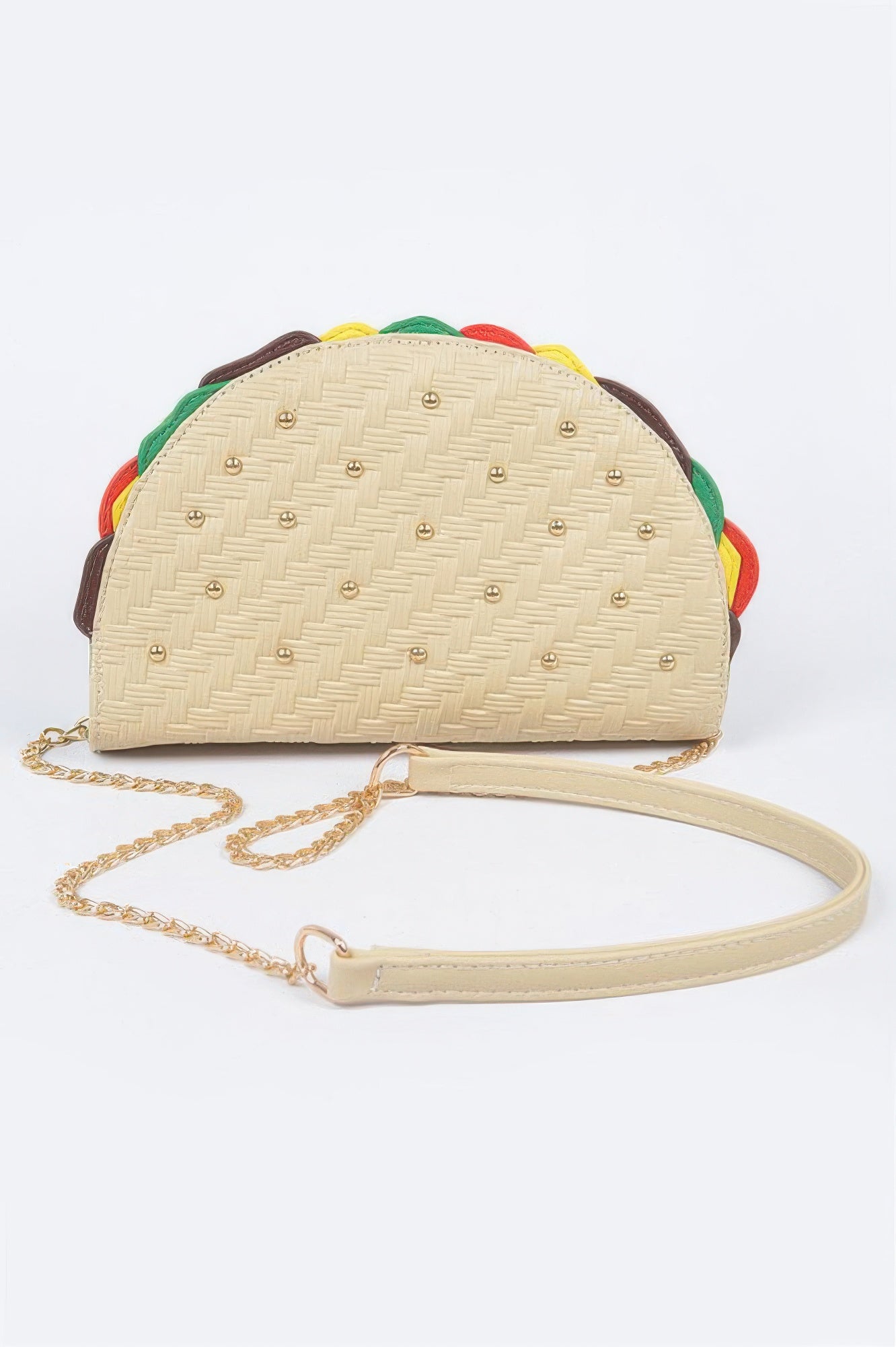 Studded Beige Curved Clutch Secondary image