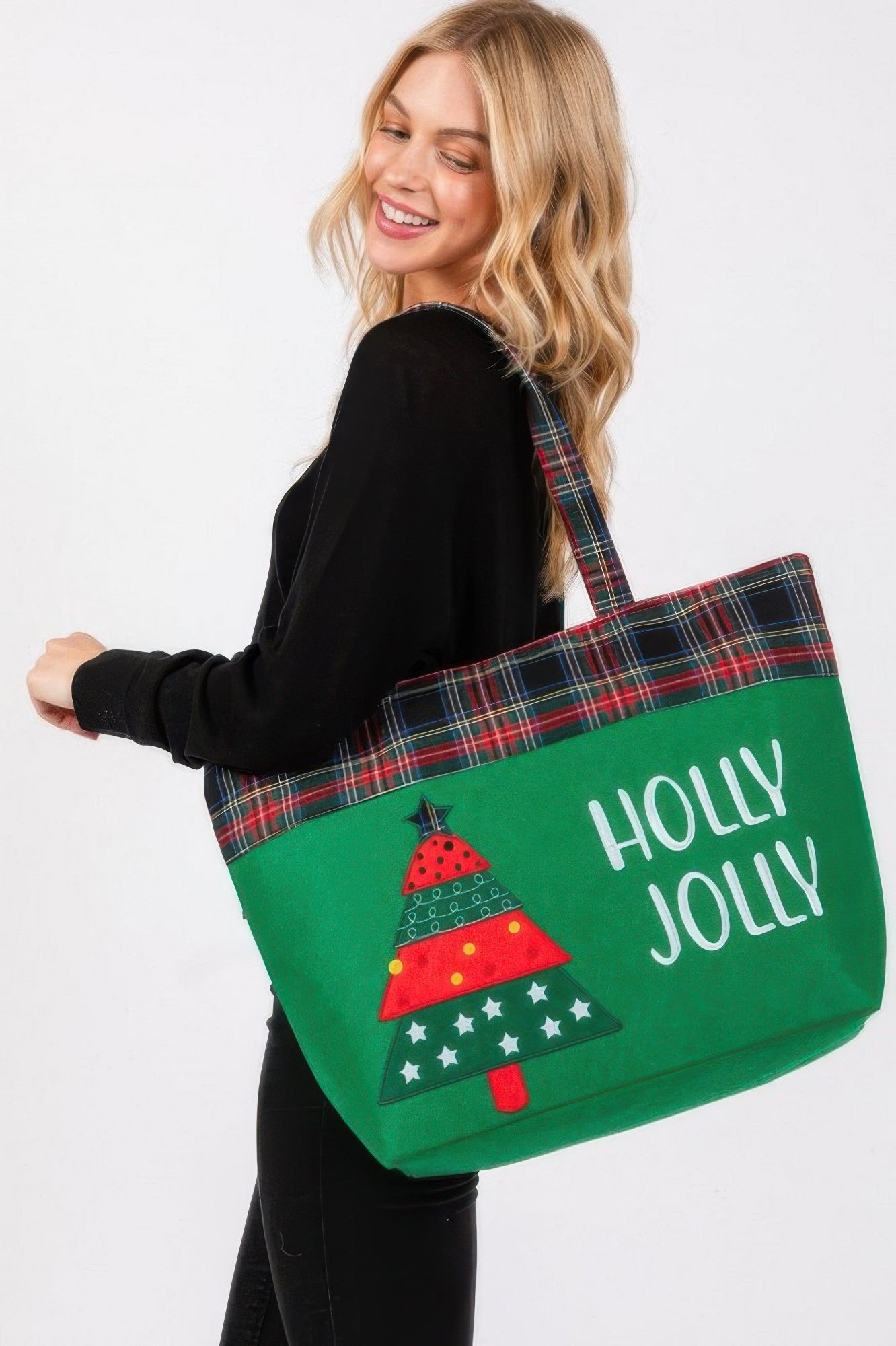 Green Holly Jolly Christmas Tree Tote Bag Secondary image