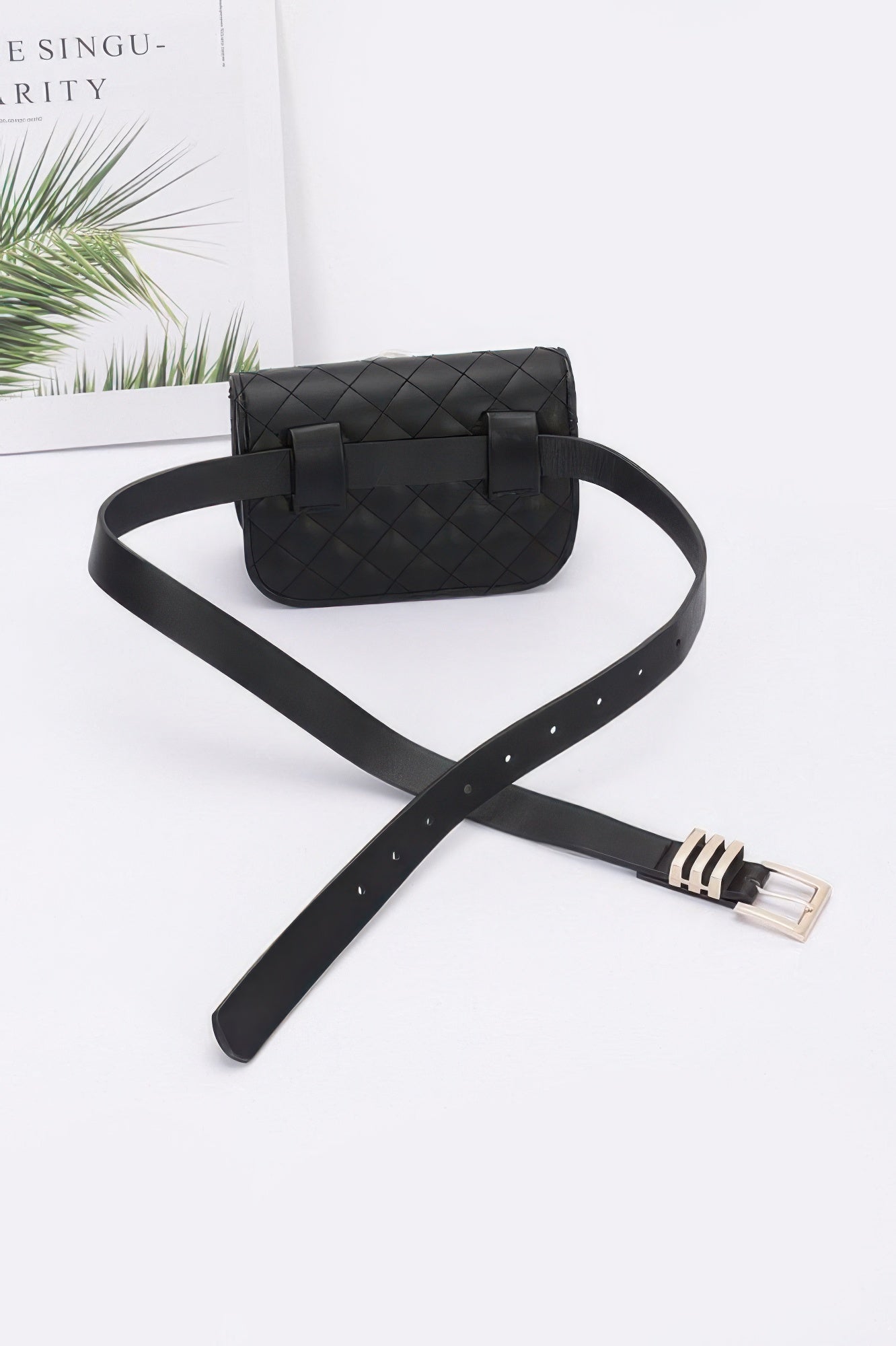 Quilted Faux Leather Flower Belt Bag with Chain Strap Secondary image