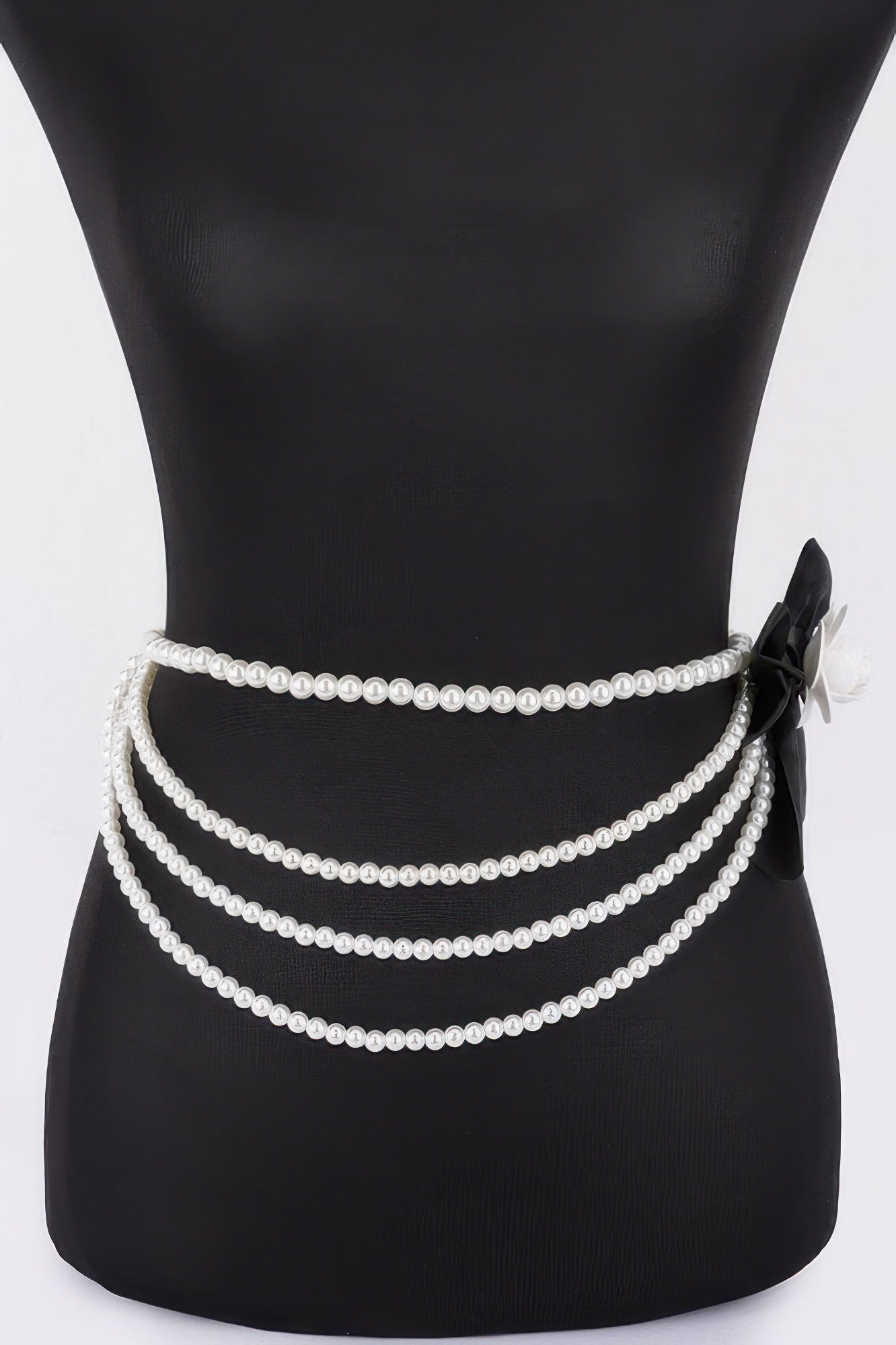 Layered Faux Pearl Bow and Flower Waist Belt Secondary image
