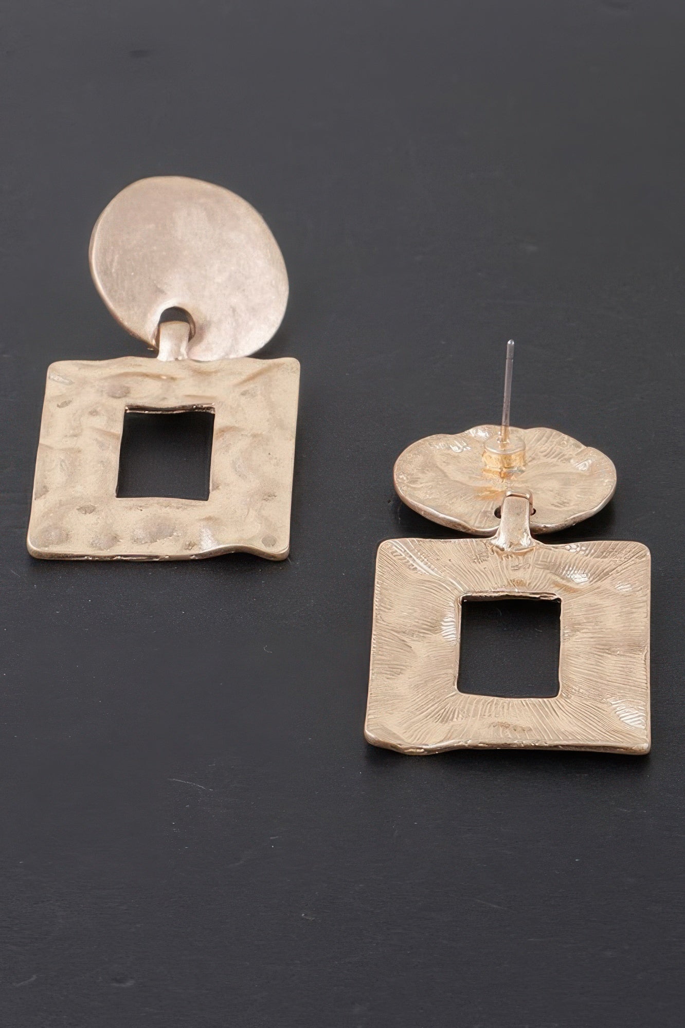 Gold Textured Open Frame Drop Earrings Secondary image