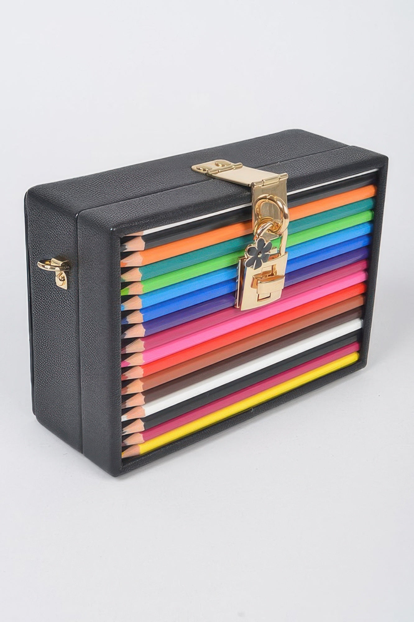 Black Pencil Case Clutch With Lock And Chain Secondary image