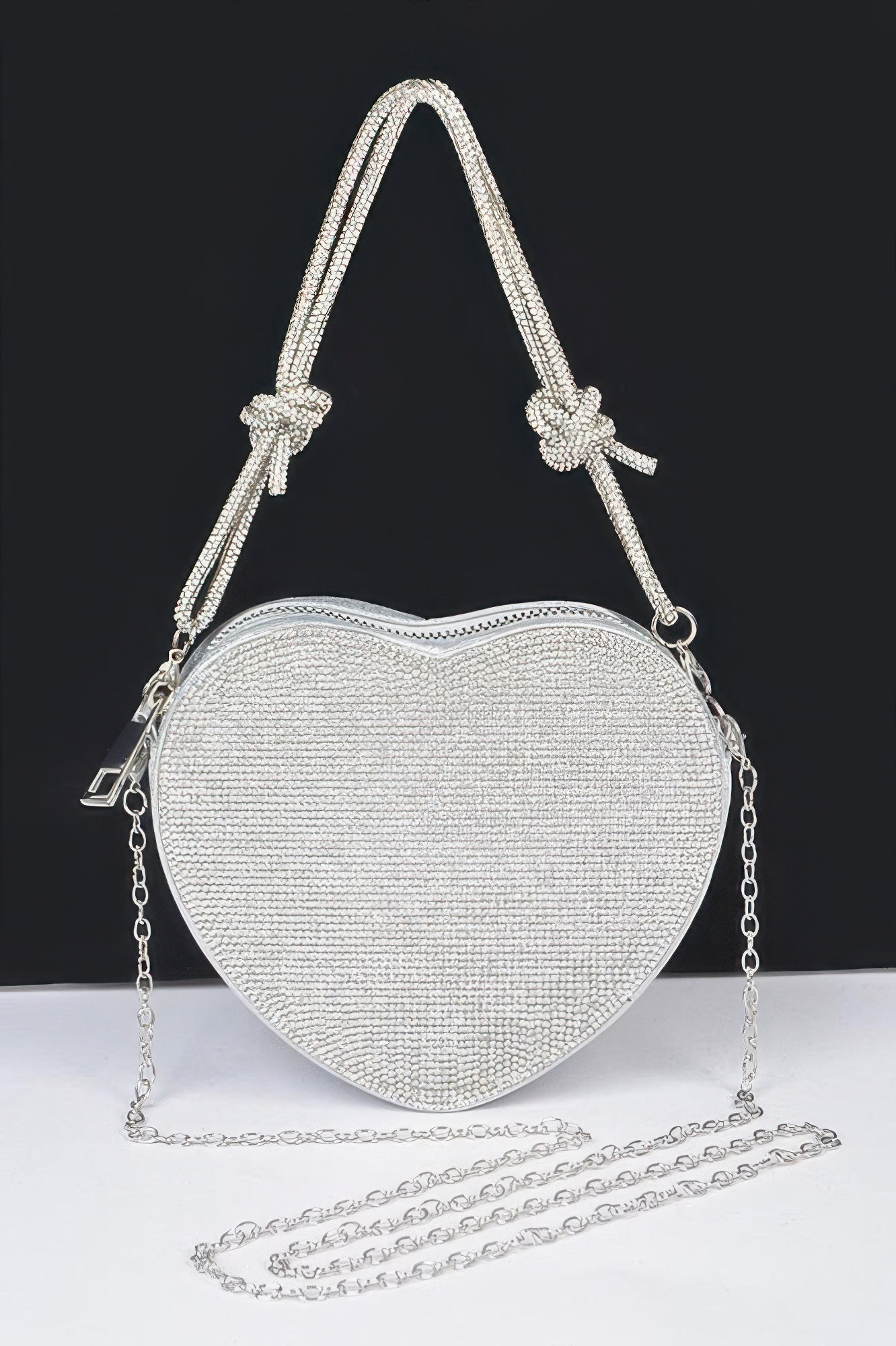 Rhinestone Heart Shoulder Clutch with Chain Strap Secondary image