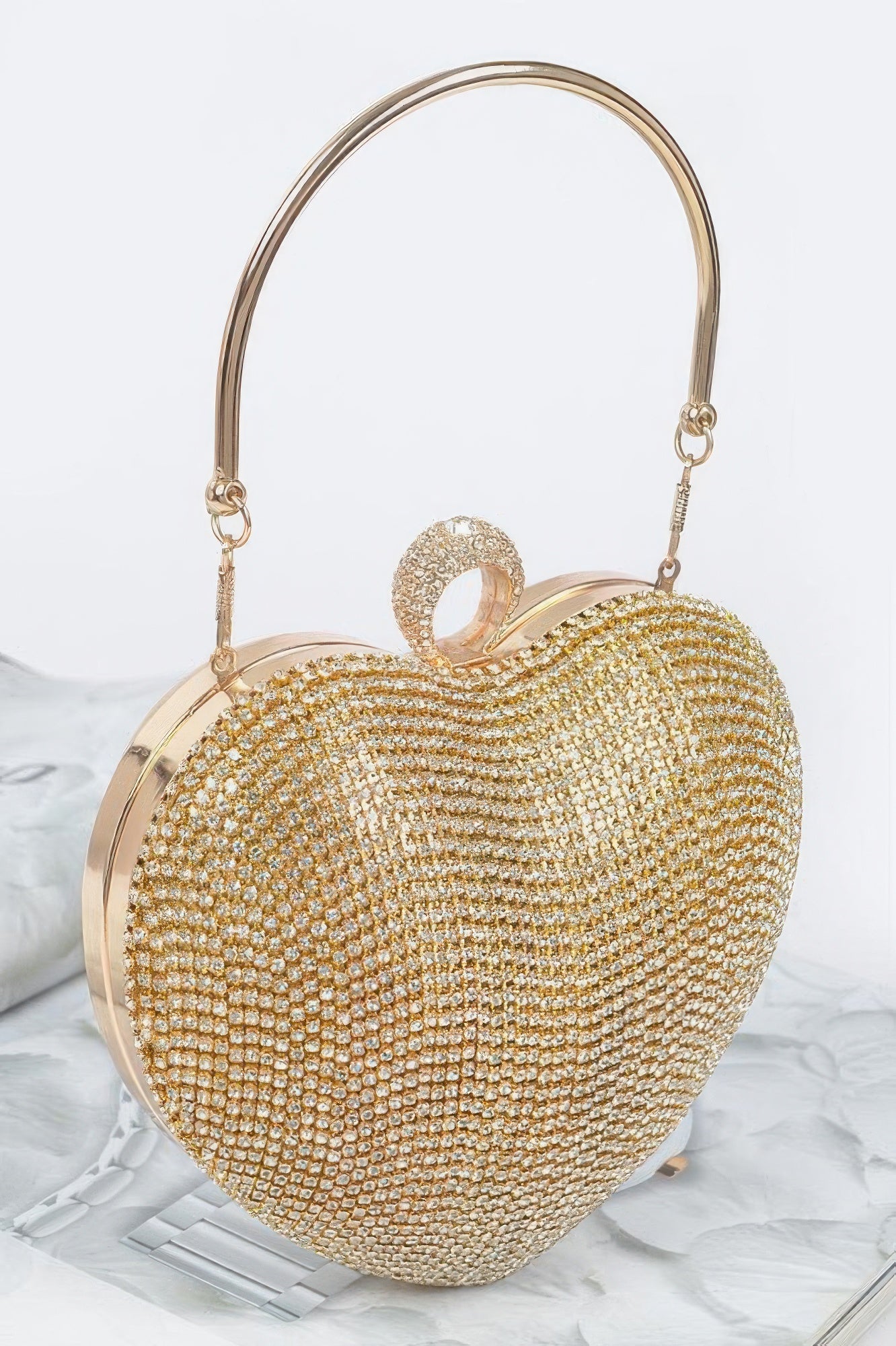 Rhinestone Heart-Shaped Evening Bag With Chain Strap Secondary image