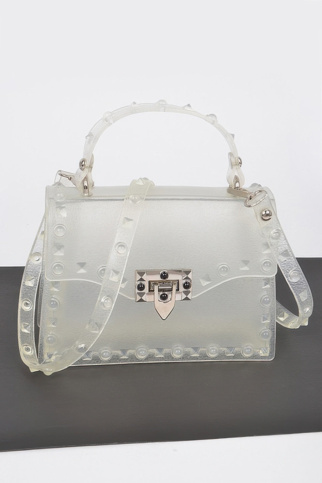 Studded Faux Leather Handbag with Crossbody Strap Secondary image