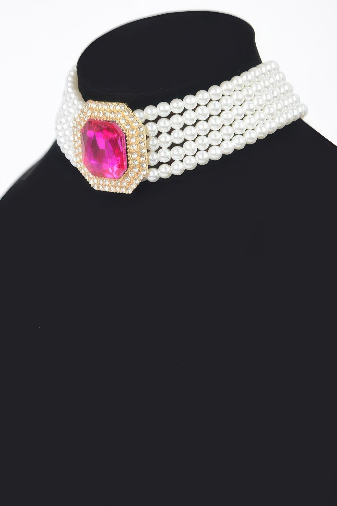 Cream Faux Pearl Rhinestone Statement Choker Secondary image