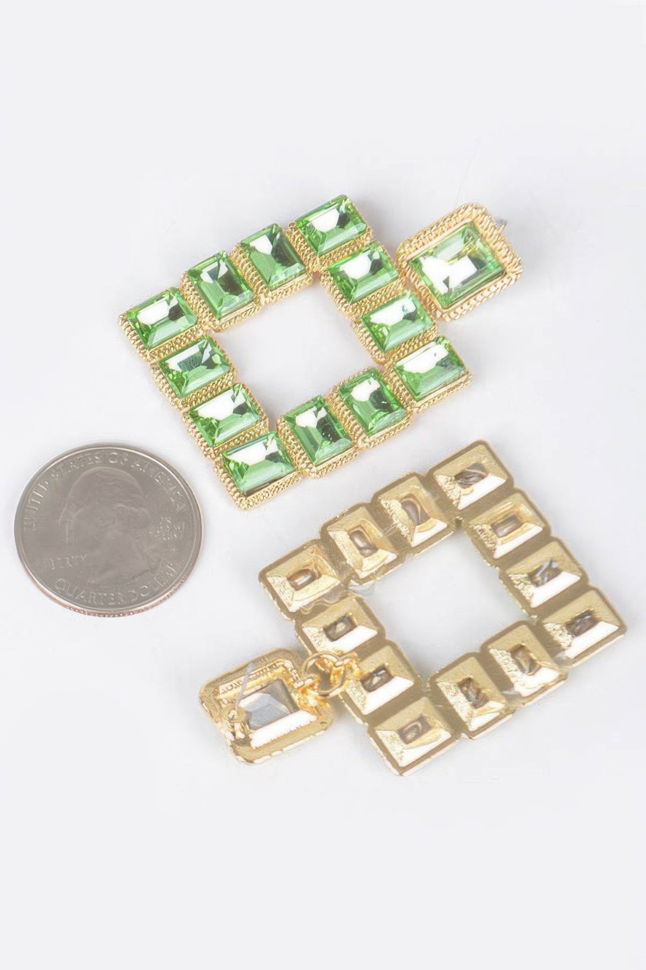 Green Rhinestone Square Statement Earrings Secondary image