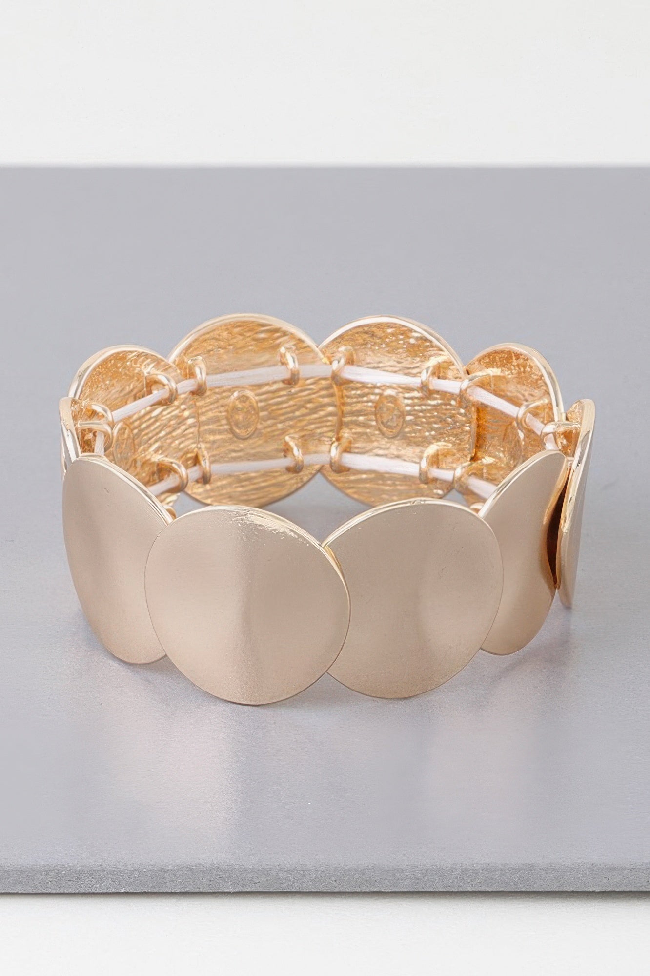 Gold Flat Disc Plate Bracelet with Polished Finish Secondary image