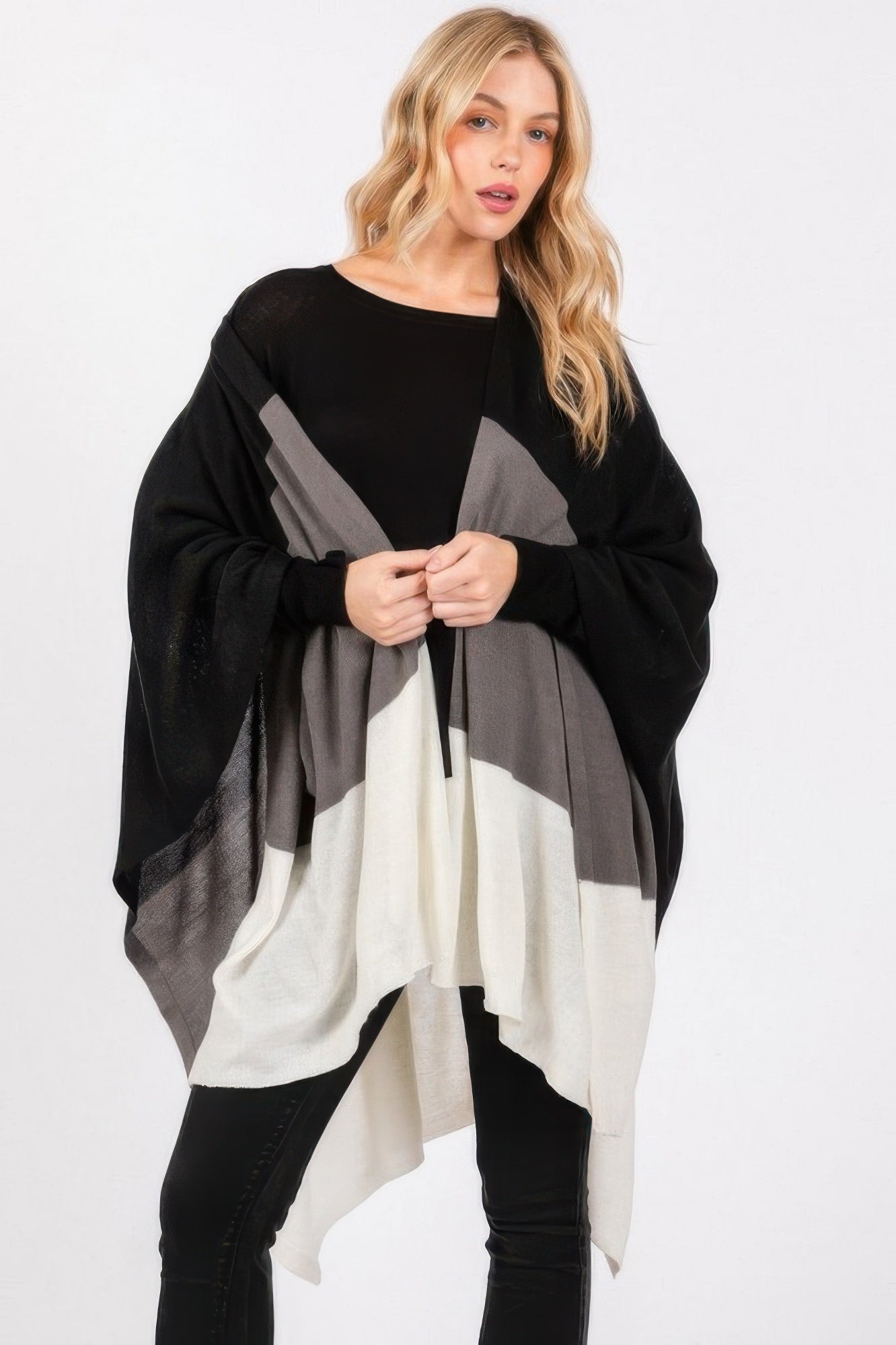 Three-Tone Open-Front Knit Ruana Secondary image