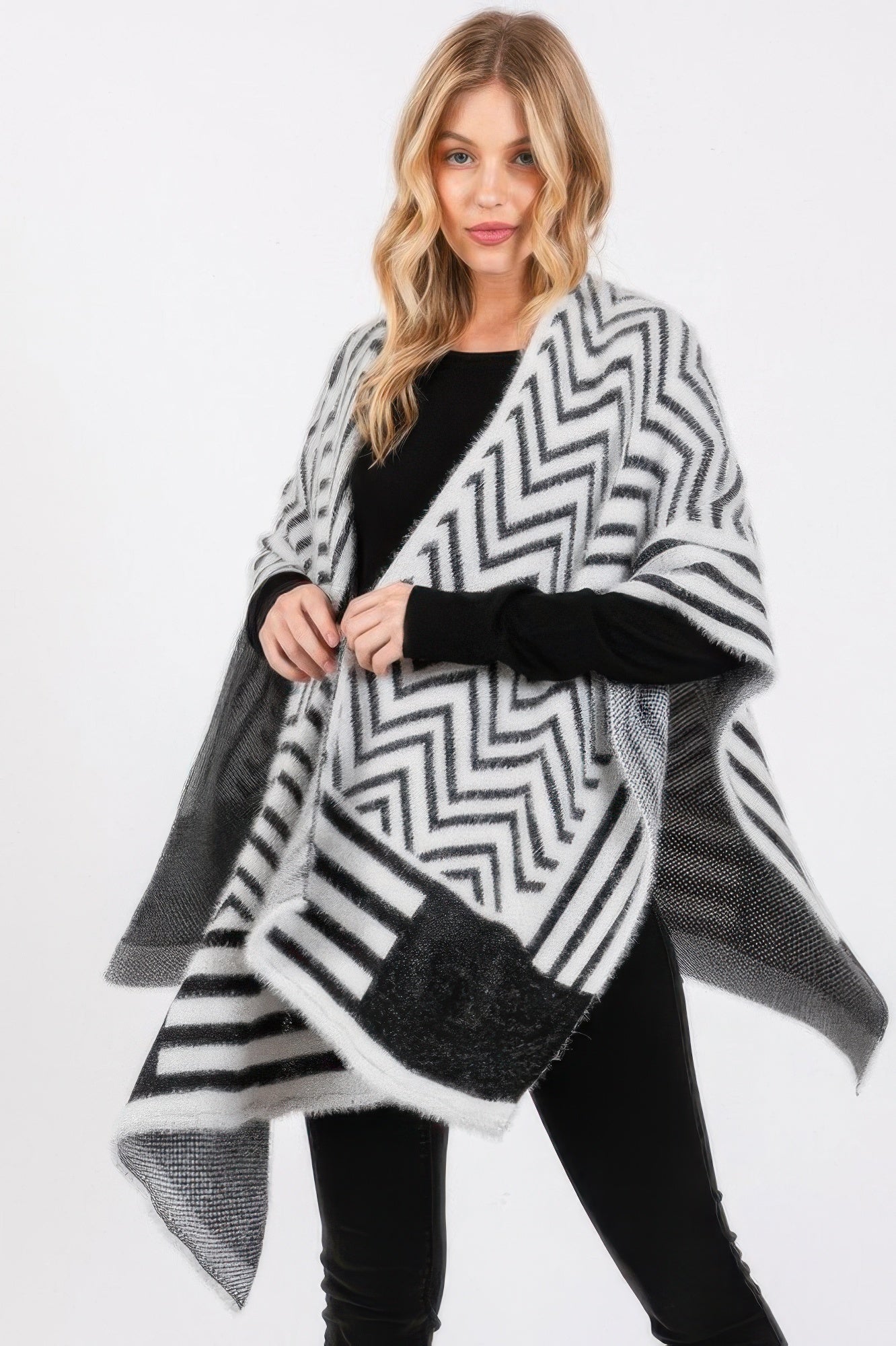 Chevron Fuzzy Open Ruana Wrap Secondary image