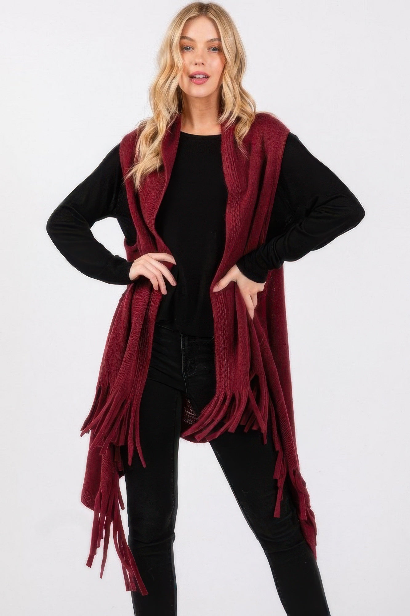 Open-Front Tassel Fringe Knit Vest Secondary image