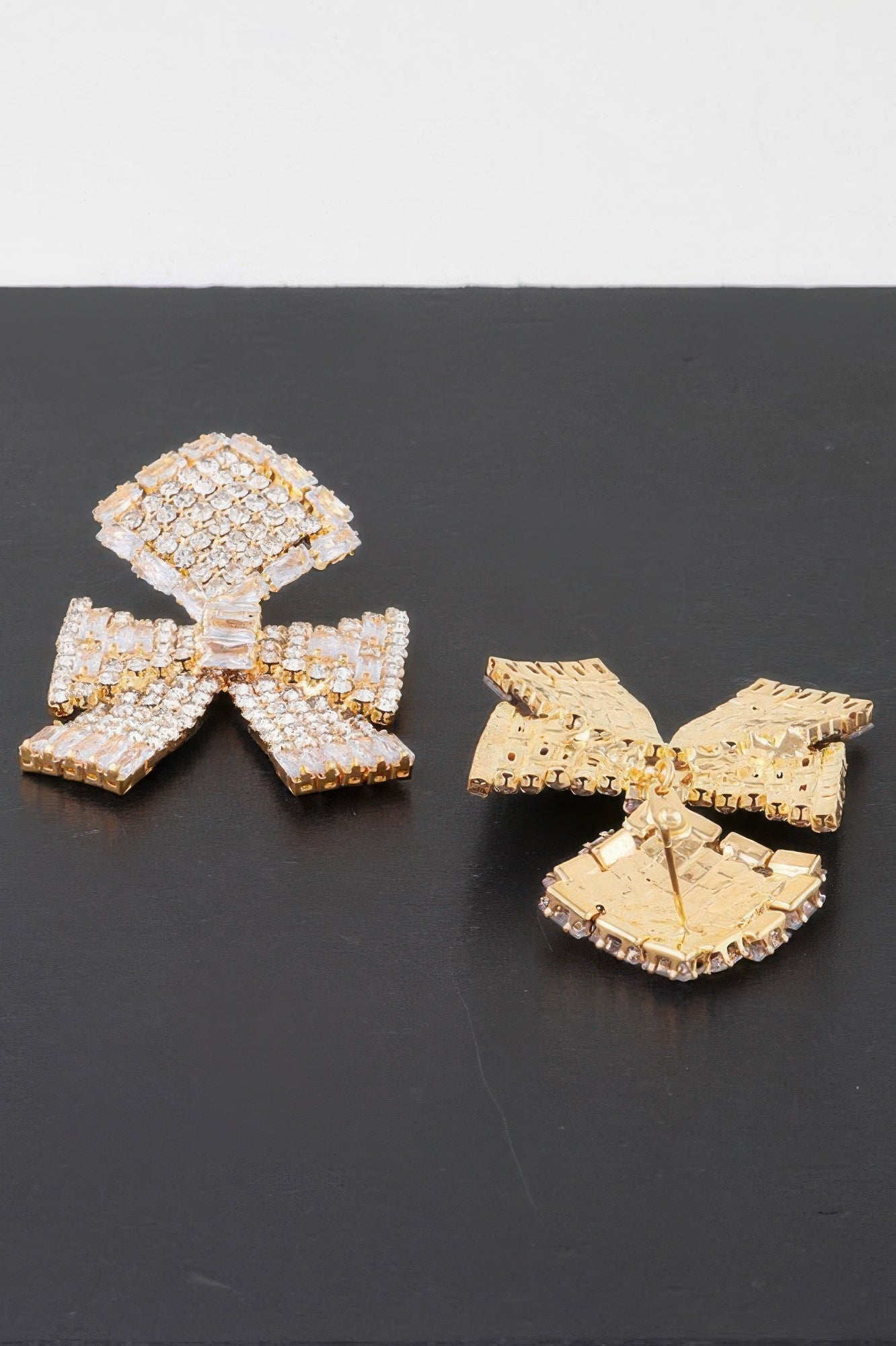 Gold Clear Rhinestone Bow Drop Earrings Secondary image
