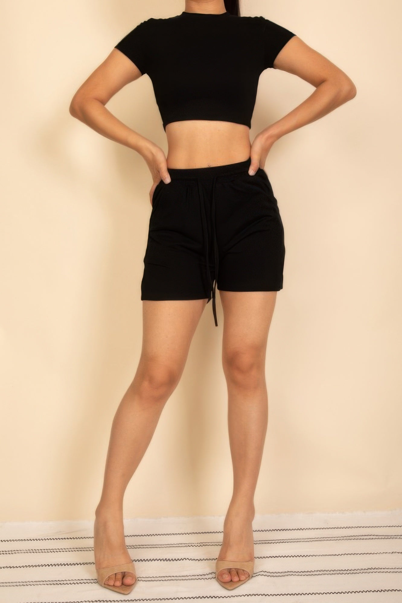 Cropped Tee and Drawstring Shorts Two-Piece Set Secondary image