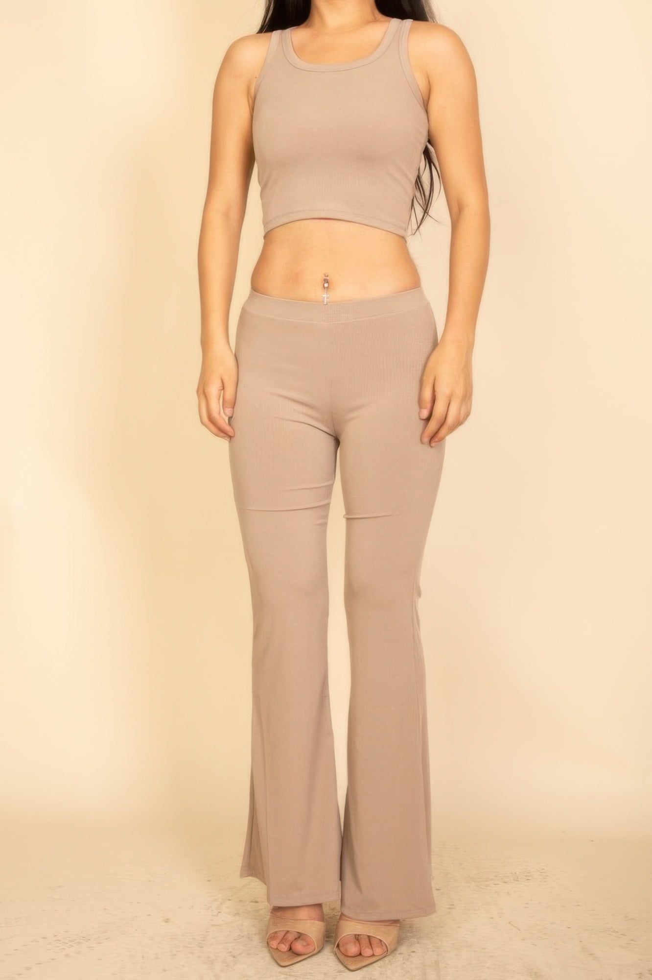 Scoop-Neck Crop Top and Flared Pants Set Secondary image