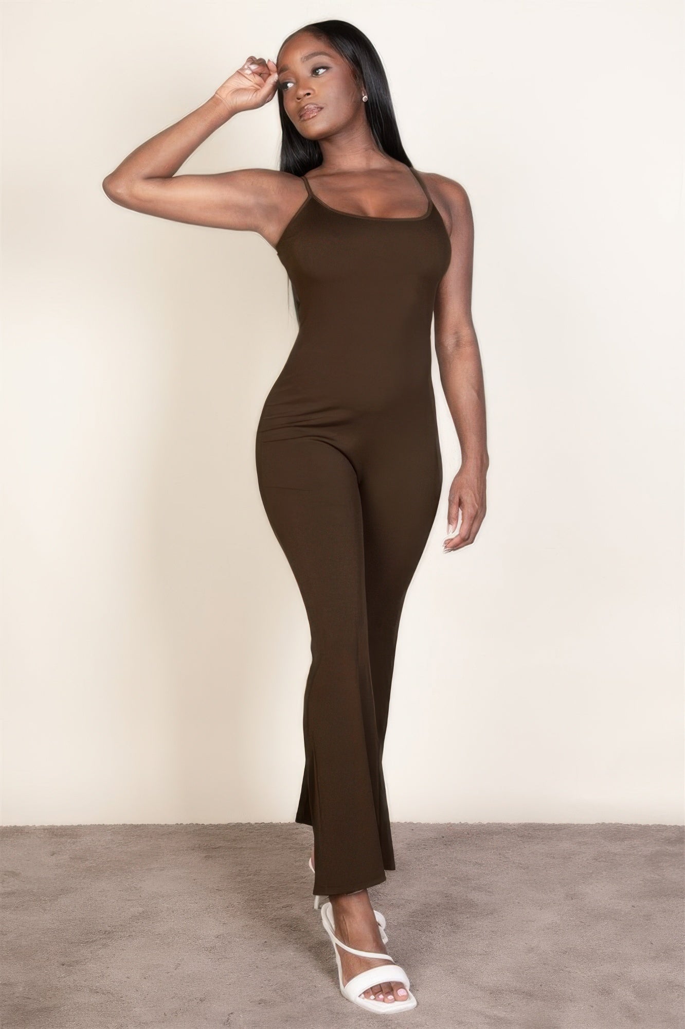 Ribbed Knit Strappy Flare-Leg Jumpsuit Secondary image