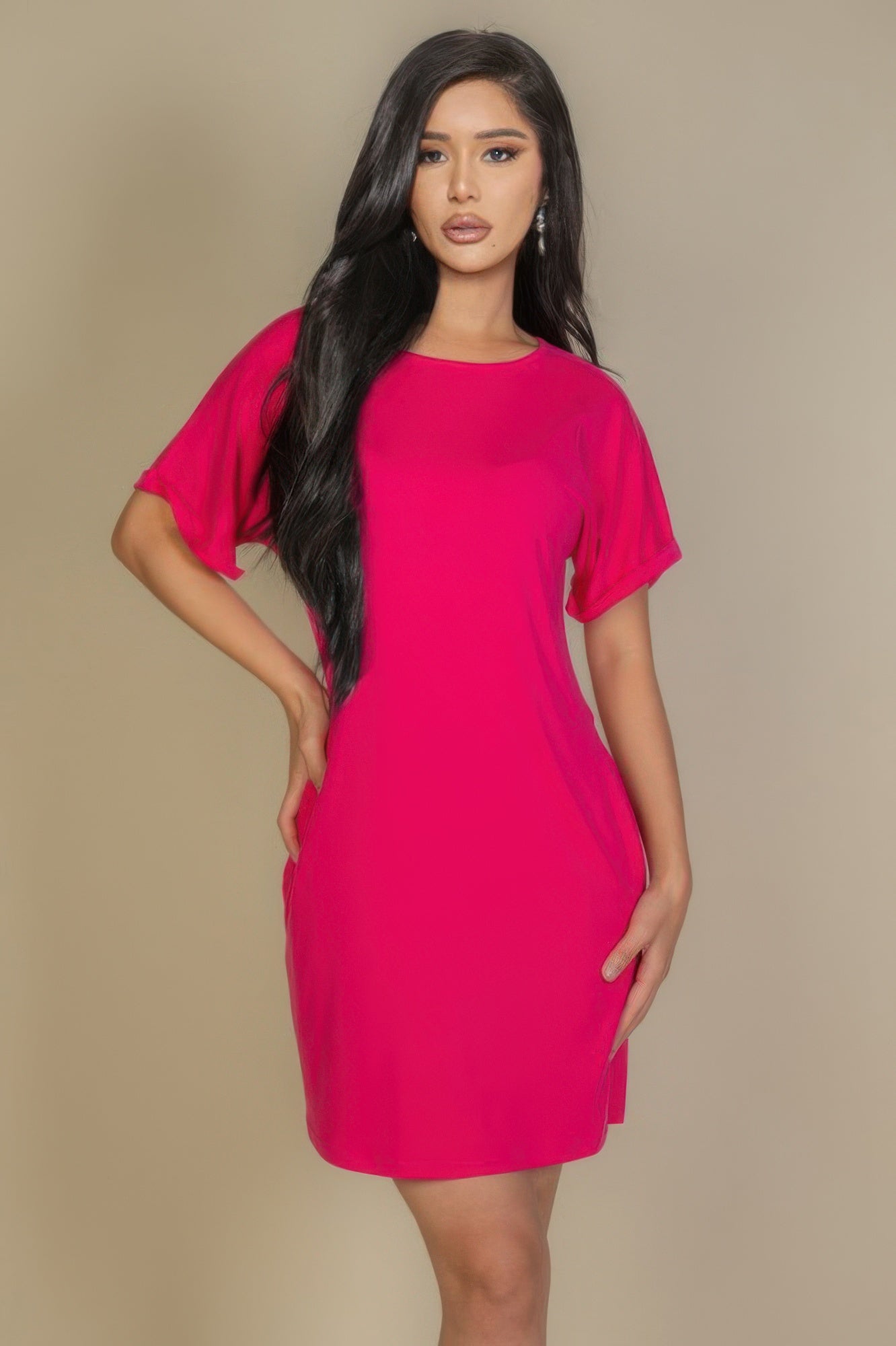 Pocketed Short-Sleeve Mini Dress with Folded Cuffs Secondary image