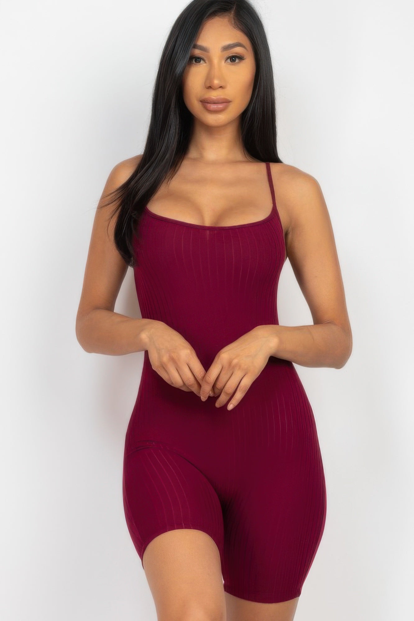 Ribbed Scoop-Neck Biker Short Romper Secondary image