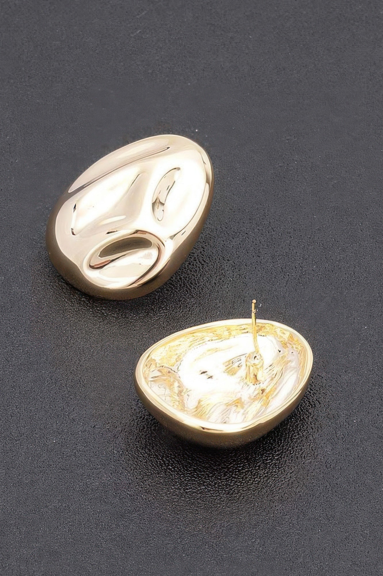 Gold Sculpted Metal Stud Earrings Secondary image