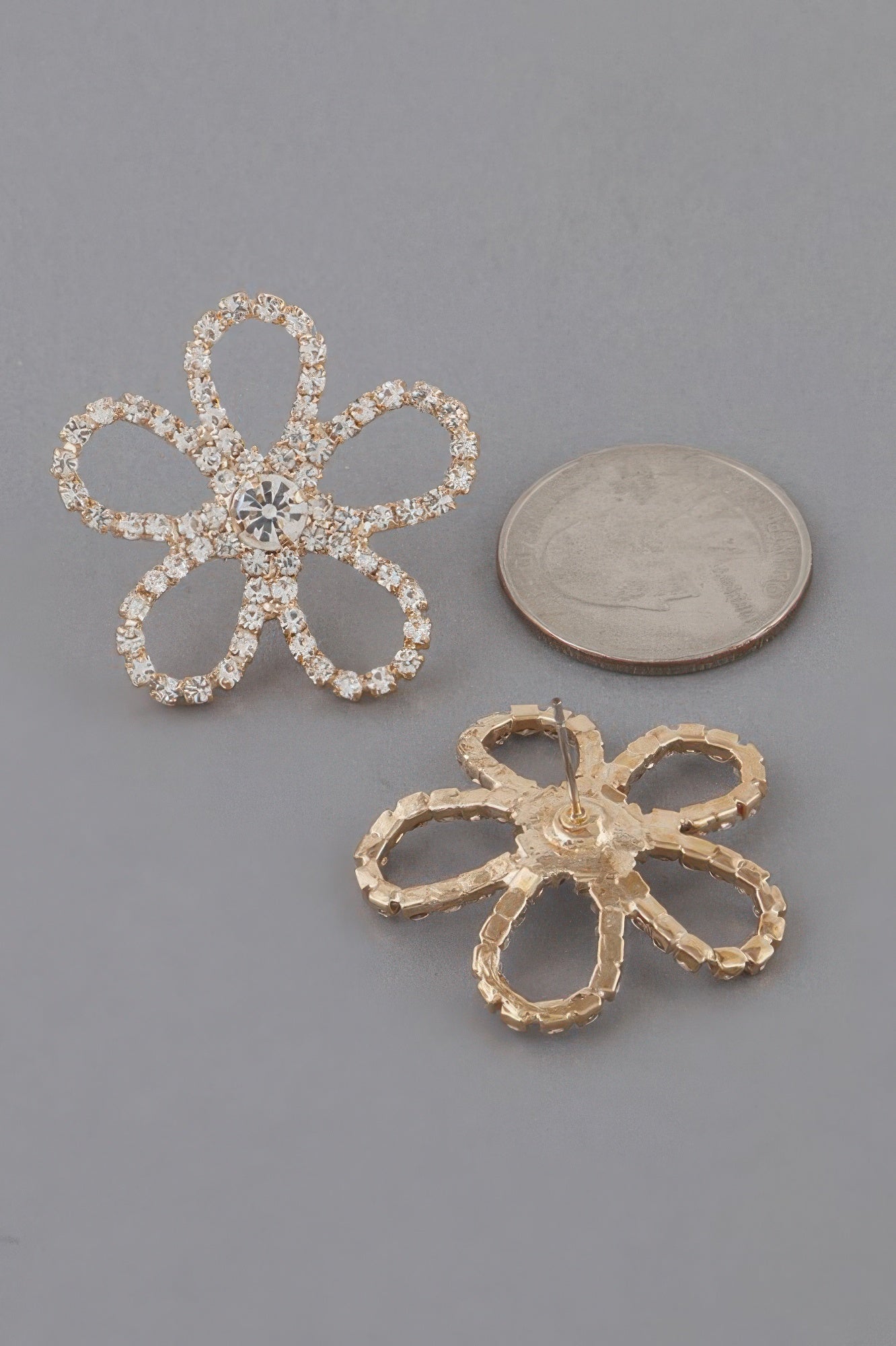 Gold-Tone Rhinestone Flower Stud Earrings Secondary image