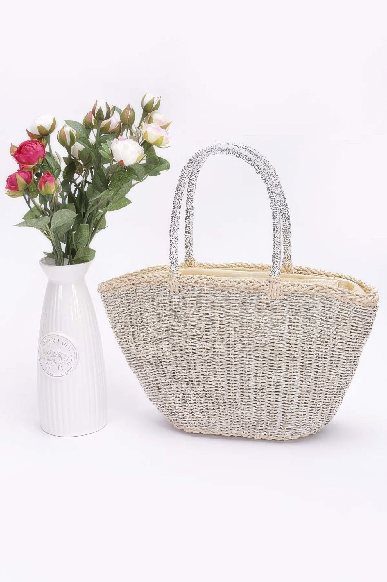 Woven Faux Straw Basket Tote Secondary image