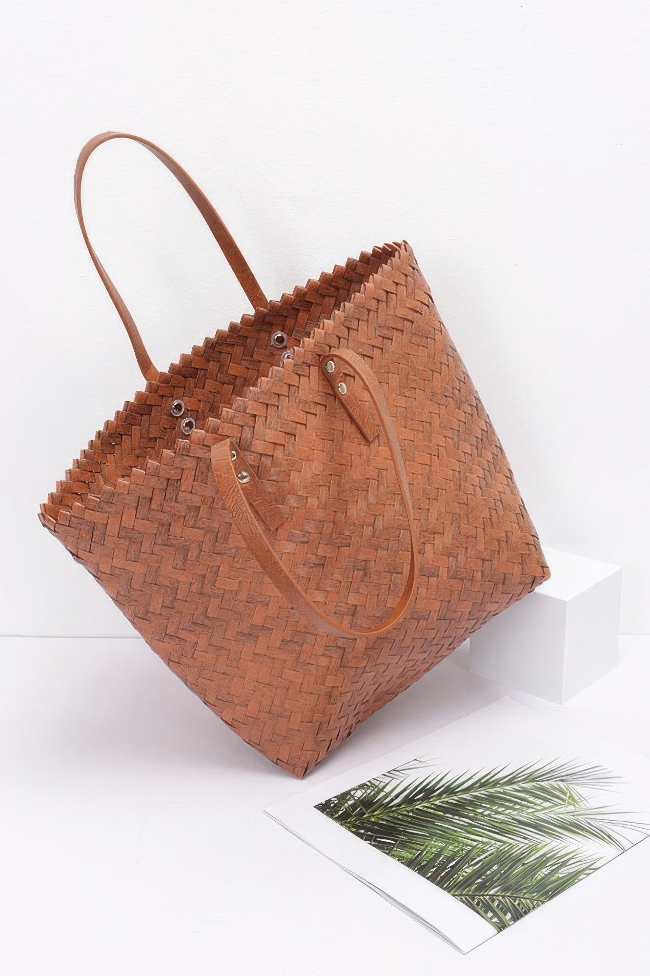 Brown Woven PVC Tote Bag with Spacious Interior Secondary image