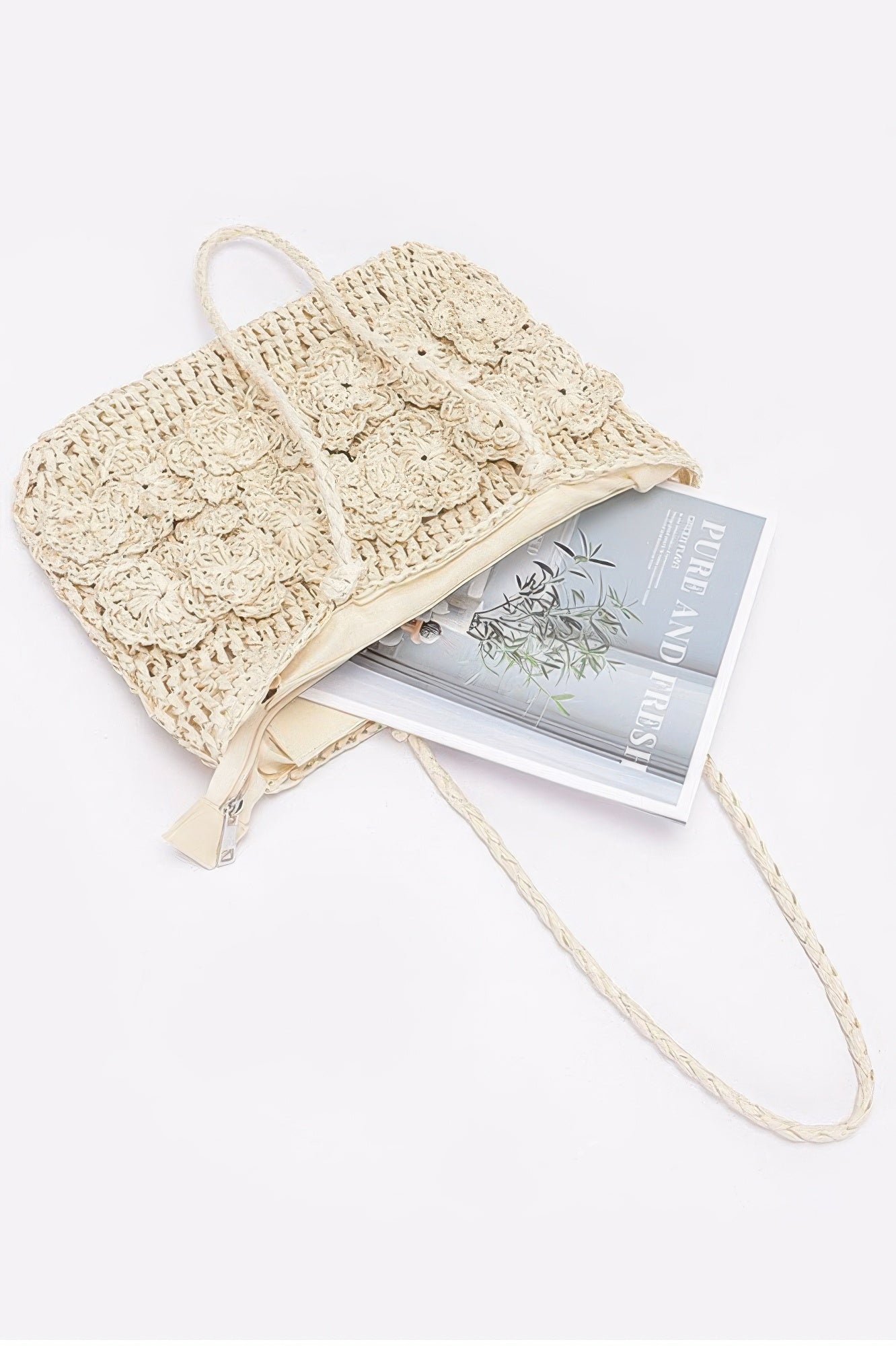 Floral Crochet Faux Straw Tote Bag Secondary image