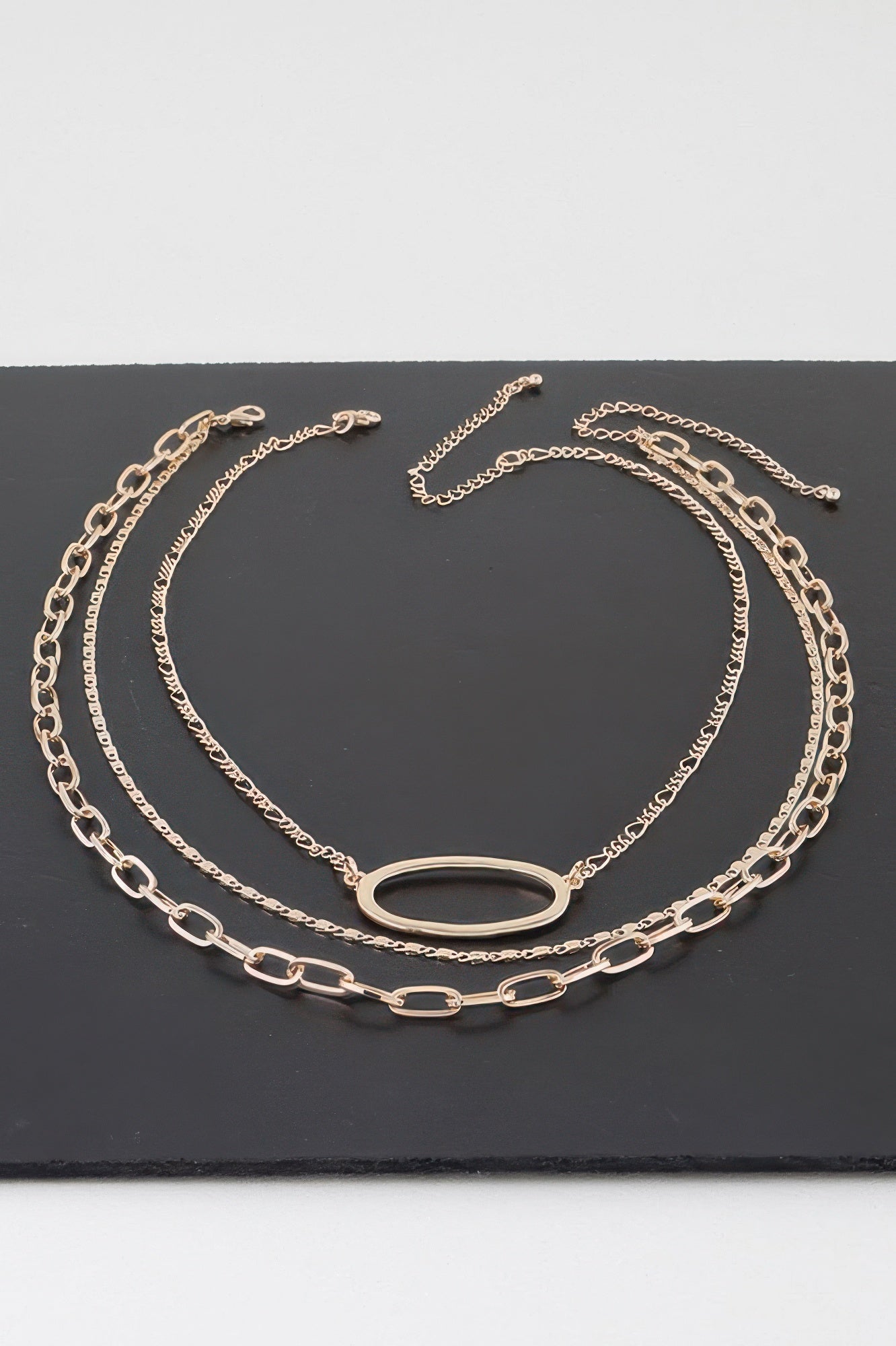 Three-Layer Gold-Tone Oval Pendant Necklace Secondary image