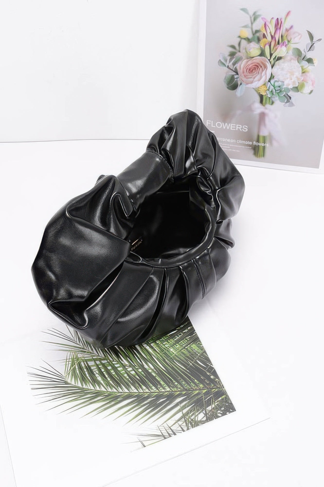 Ruffled Hobo Bag with Ruched Handle Secondary image